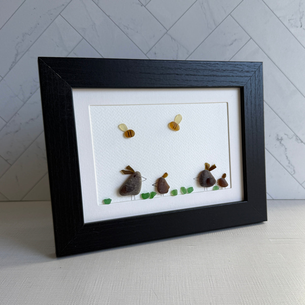 Chicken and Hens Sea Glass Art | 5x7 Baryard Farm Wall Art | Handmade Whimsical Gift