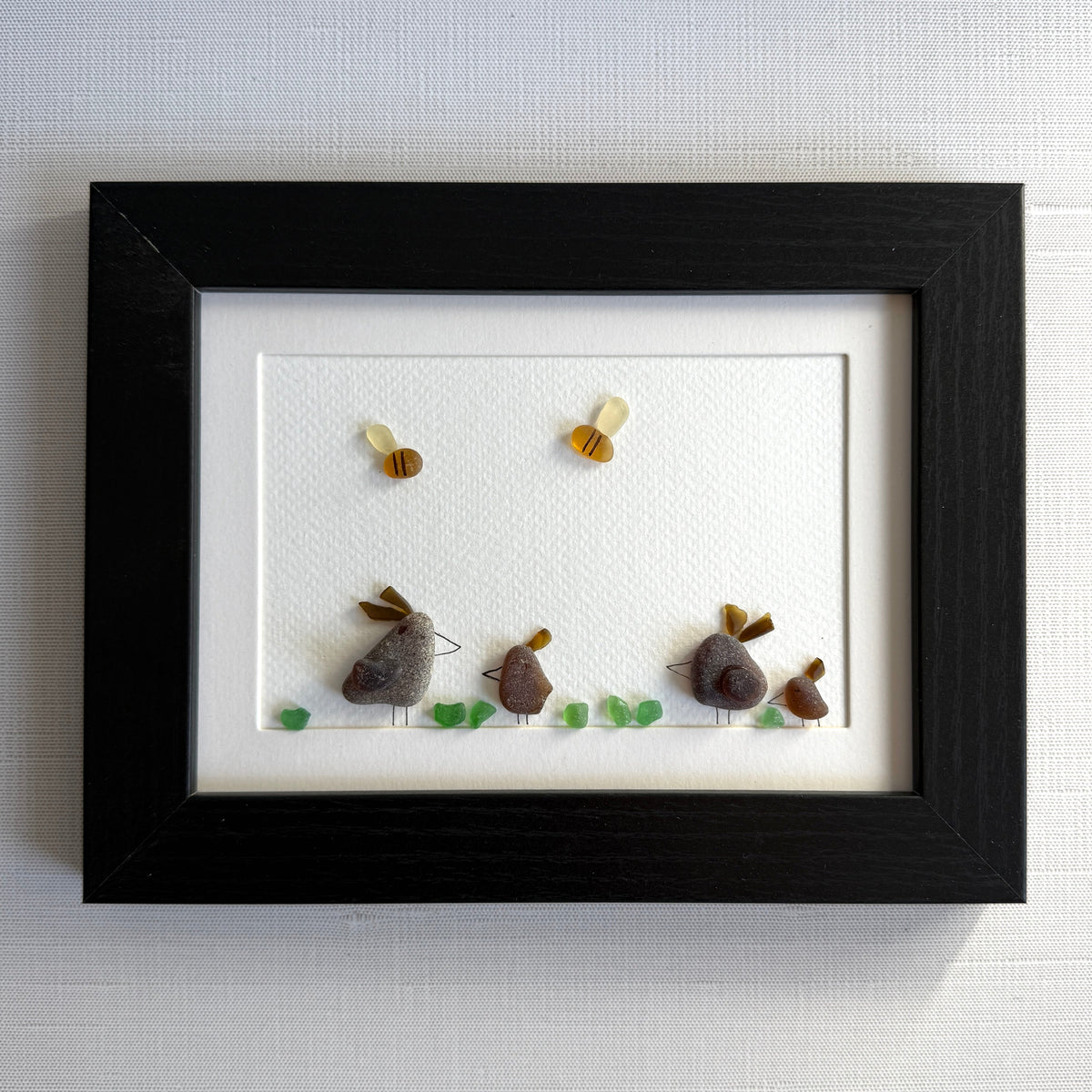Chicken and Hens Sea Glass Art | 5x7 Baryard Farm Wall Art | Handmade Whimsical Gift