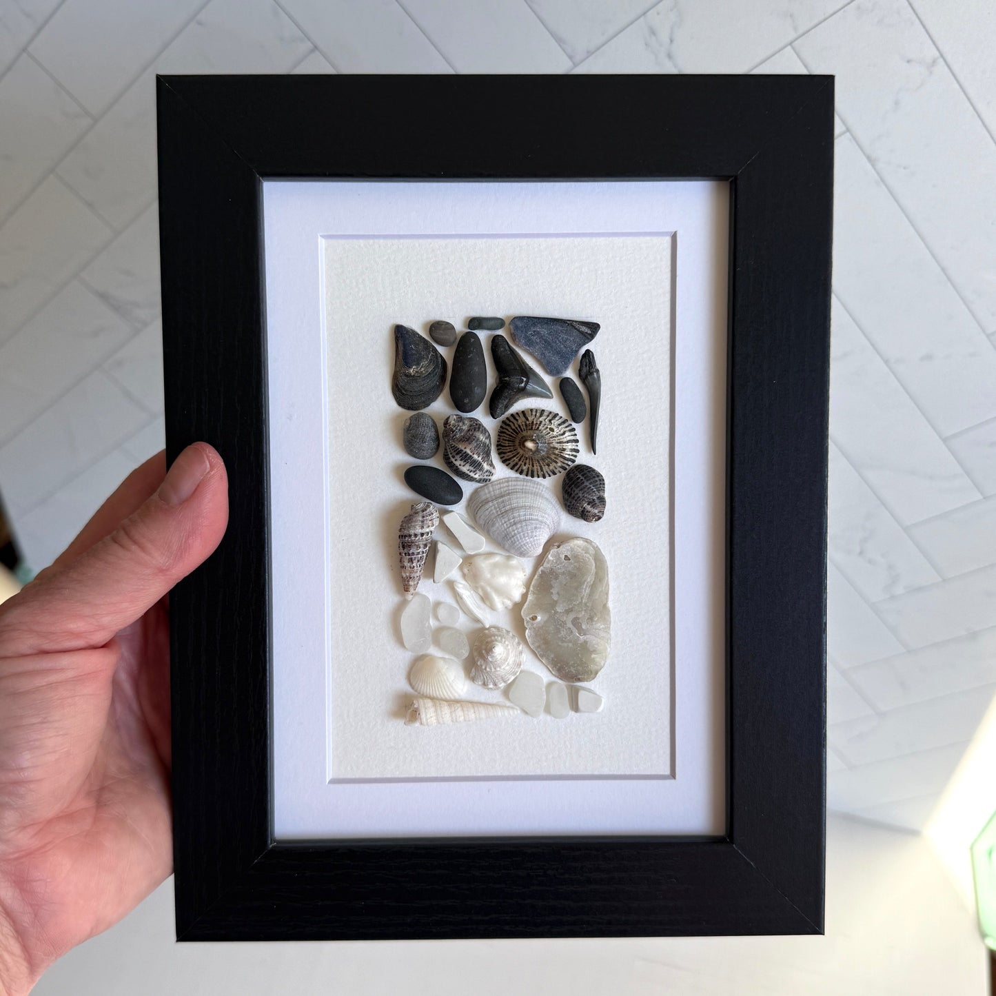 Black & White Abstract Sea Glass Art | Handmade 5x7 Beach Wall Décor | Unique Hostess Gift
