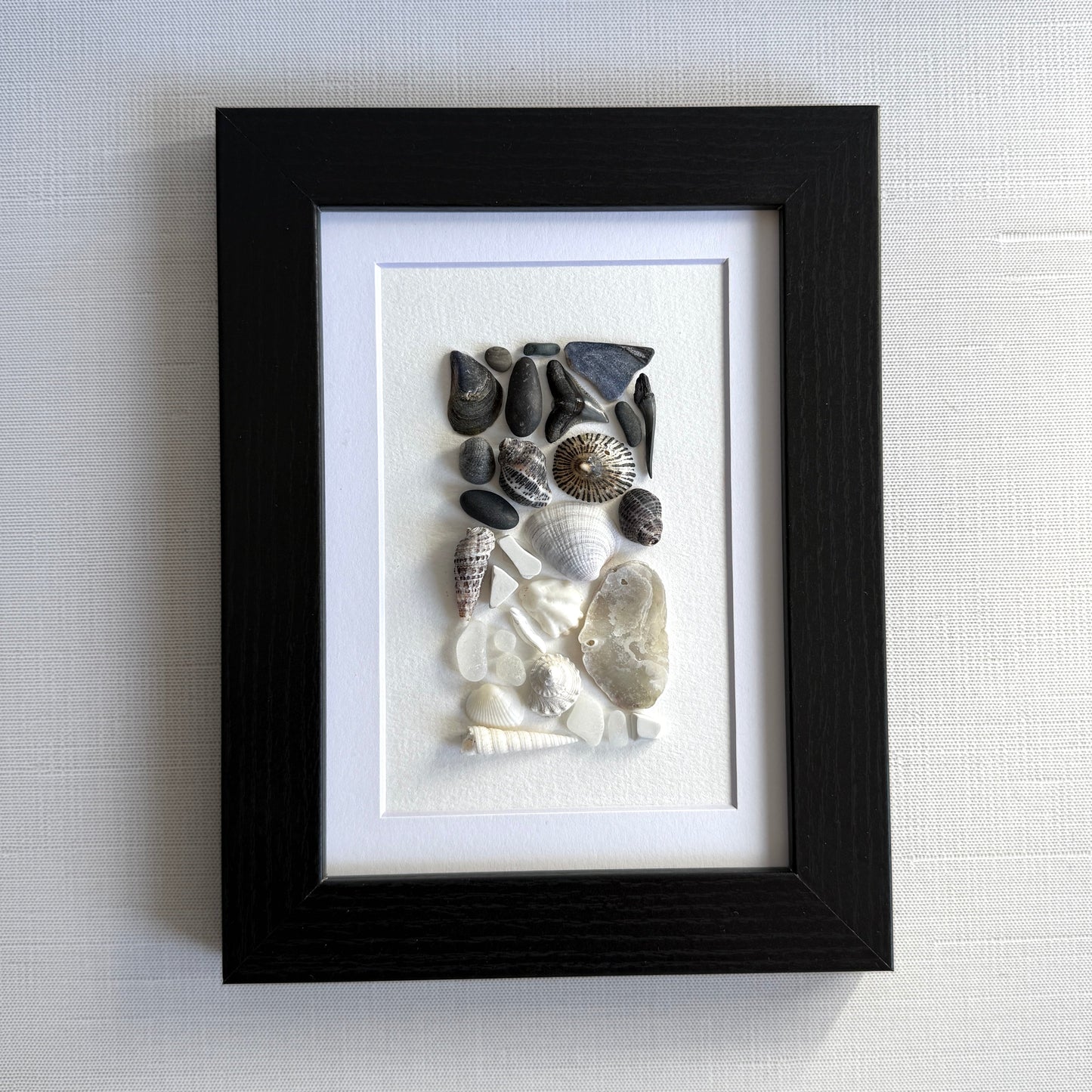 Black & White Abstract Sea Glass Art | Handmade 5x7 Beach Wall Décor | Unique Hostess Gift