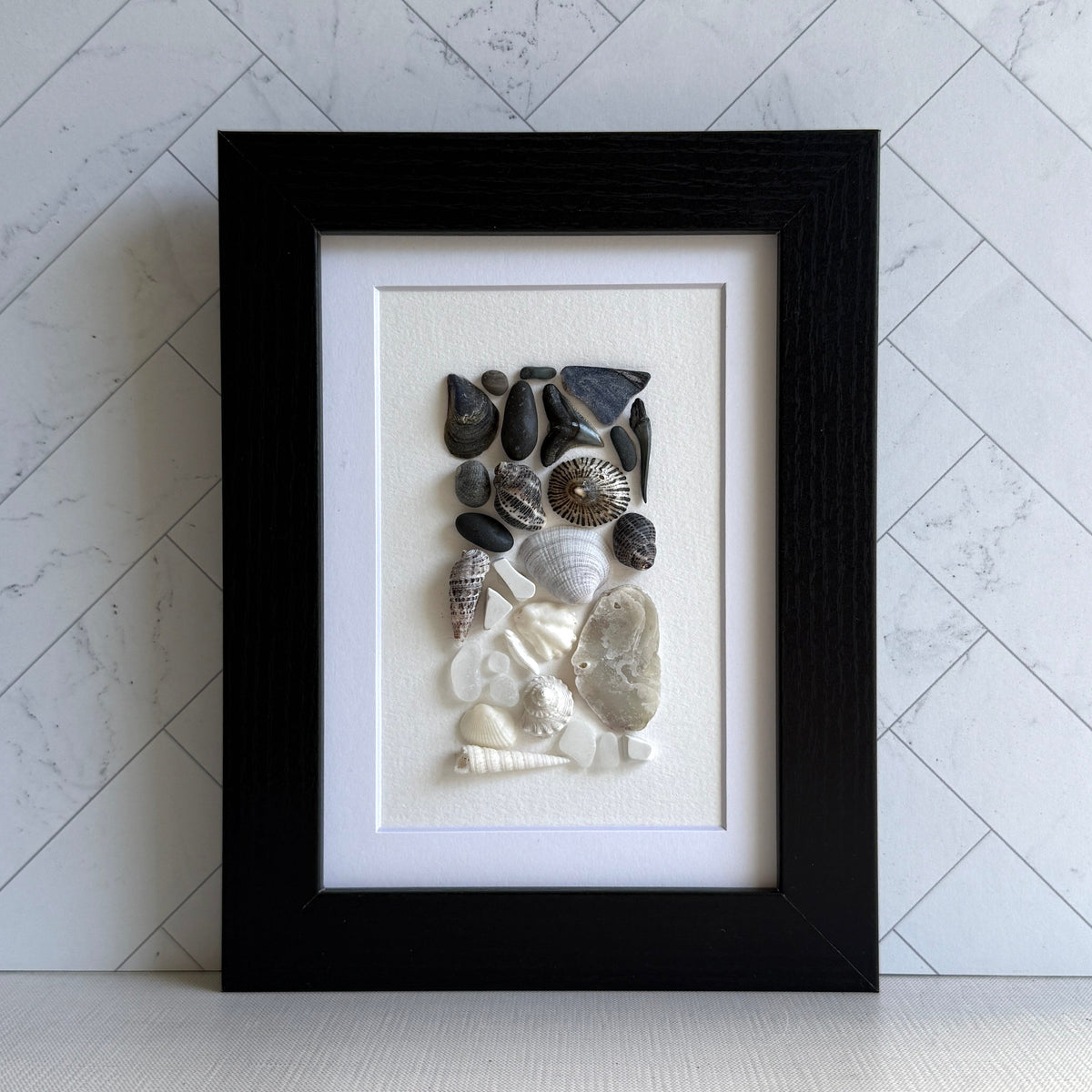 Black & White Abstract Sea Glass Art | Handmade 5x7 Beach Wall Décor | Unique Hostess Gift
