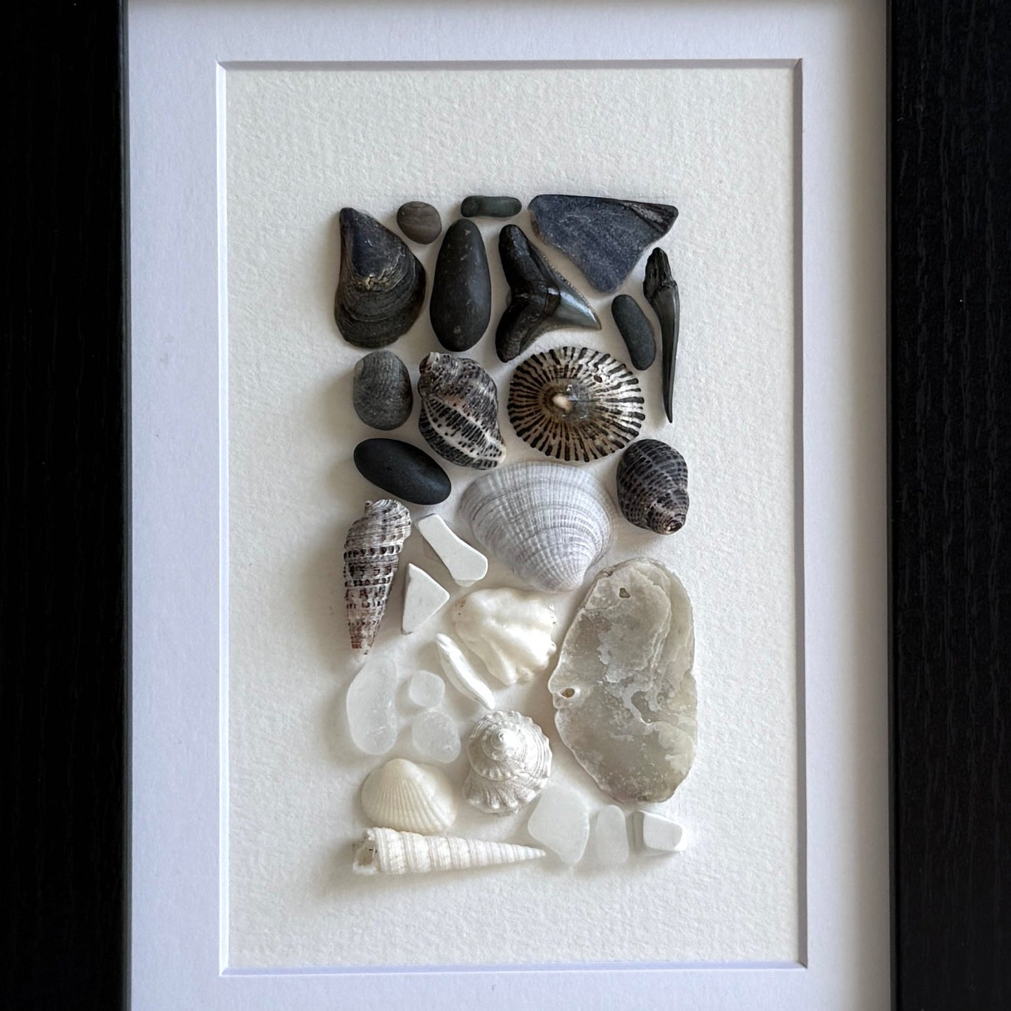 Black & White Abstract Sea Glass Art | Handmade 5x7 Beach Wall Décor | Unique Hostess Gift