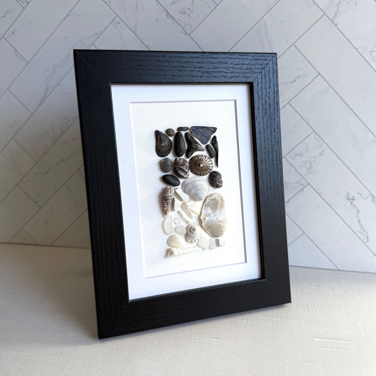 Black & White Abstract Sea Glass Art | Handmade 5x7 Beach Wall Décor | Unique Hostess Gift