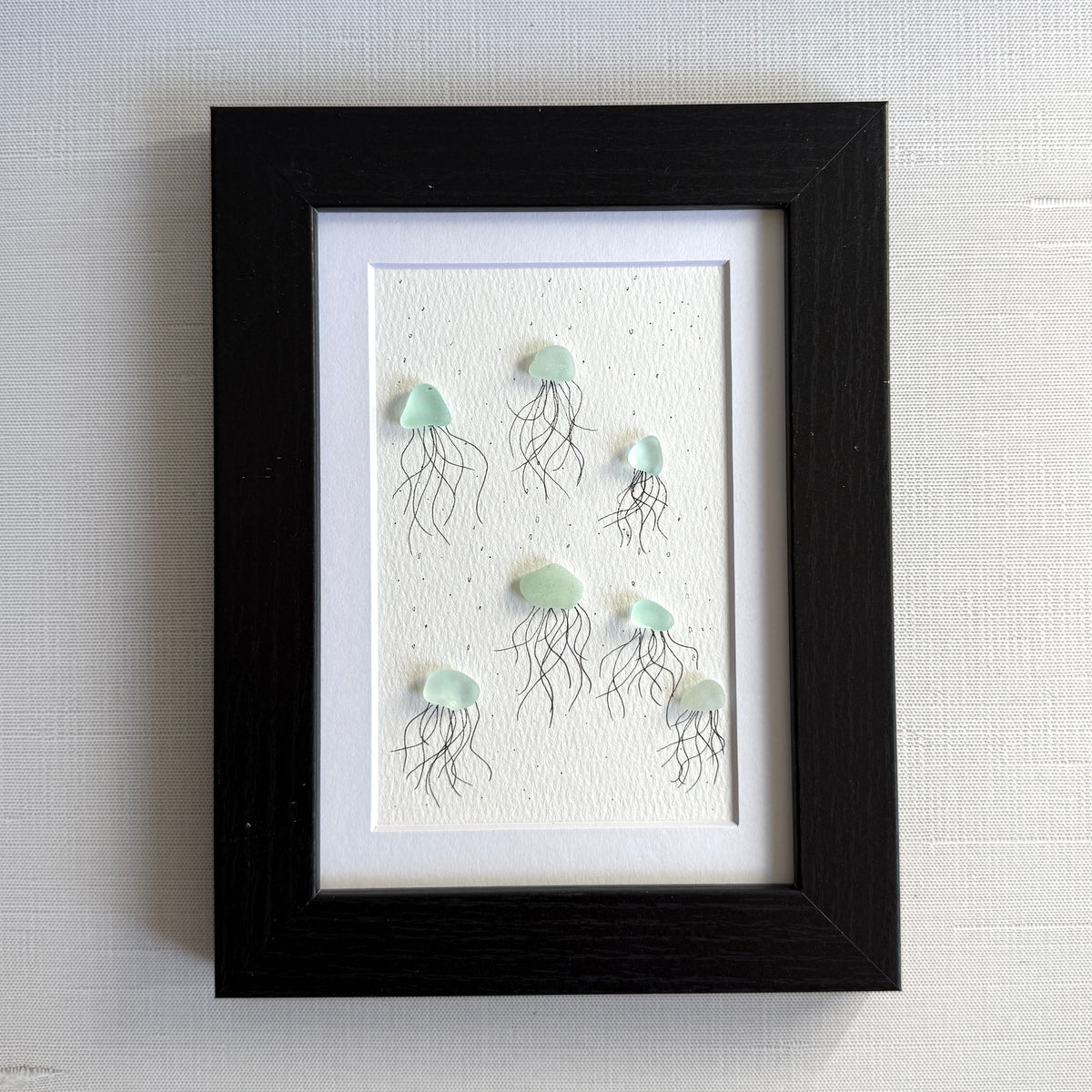 Jellyfish Sea Glass Art | 5x7 Framed Ocean-Themed Wall Decor | Handcrafted Coastal Gift