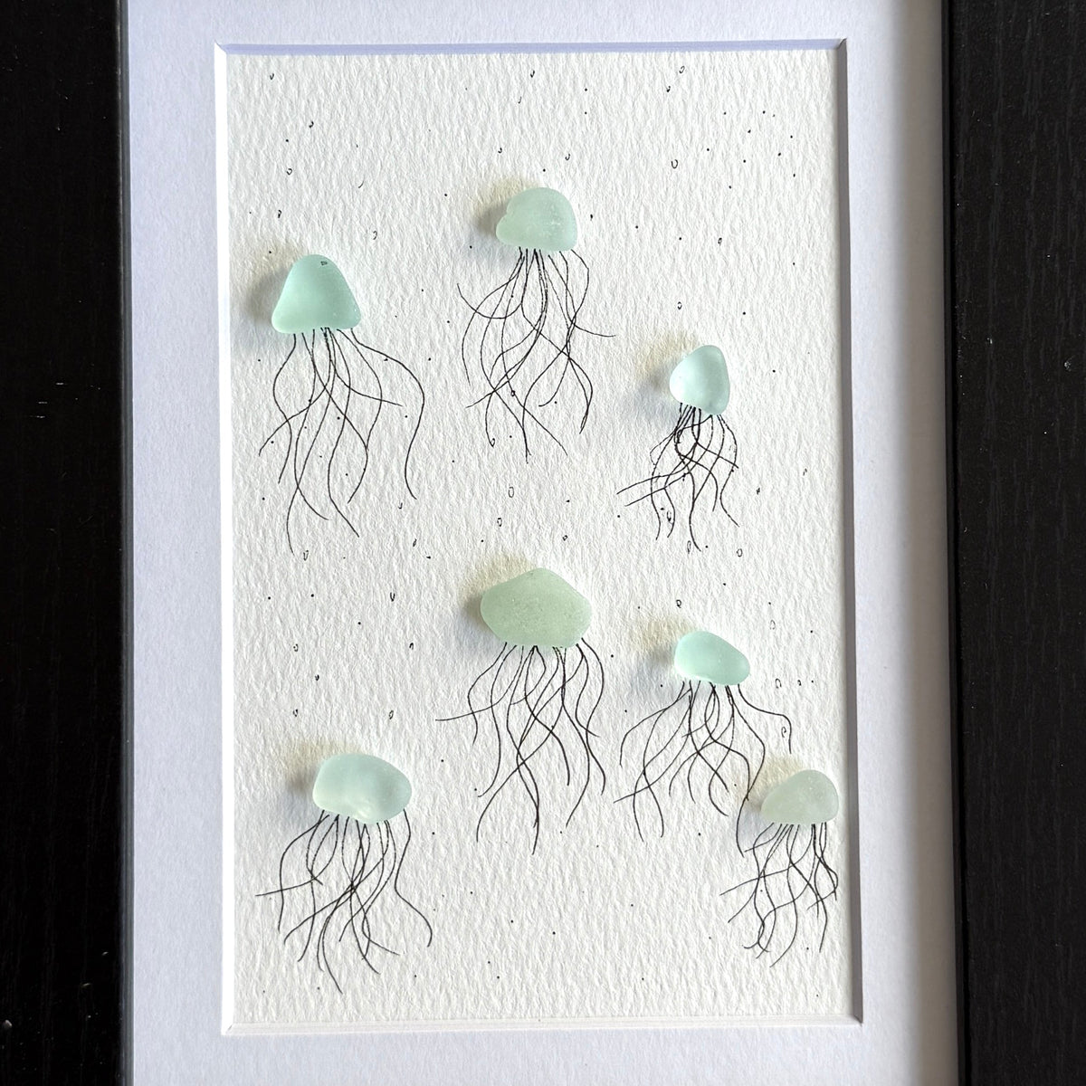 Jellyfish Sea Glass Art | 5x7 Framed Ocean-Themed Wall Decor | Handcrafted Coastal Gift