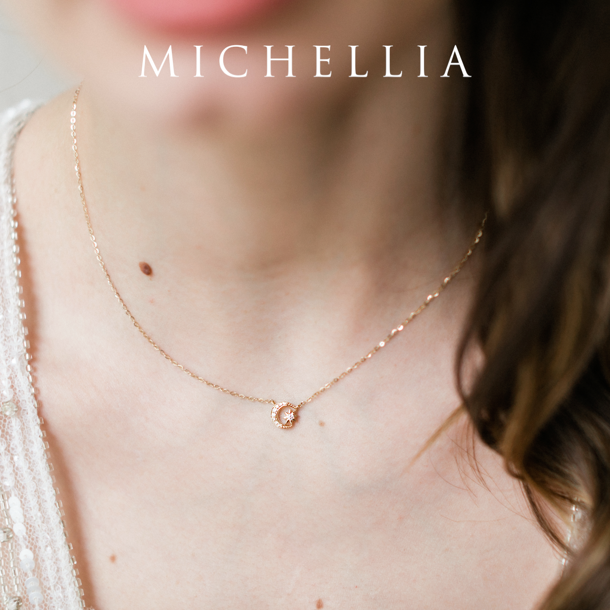 [Divina] Diamond Moon and Star Necklace