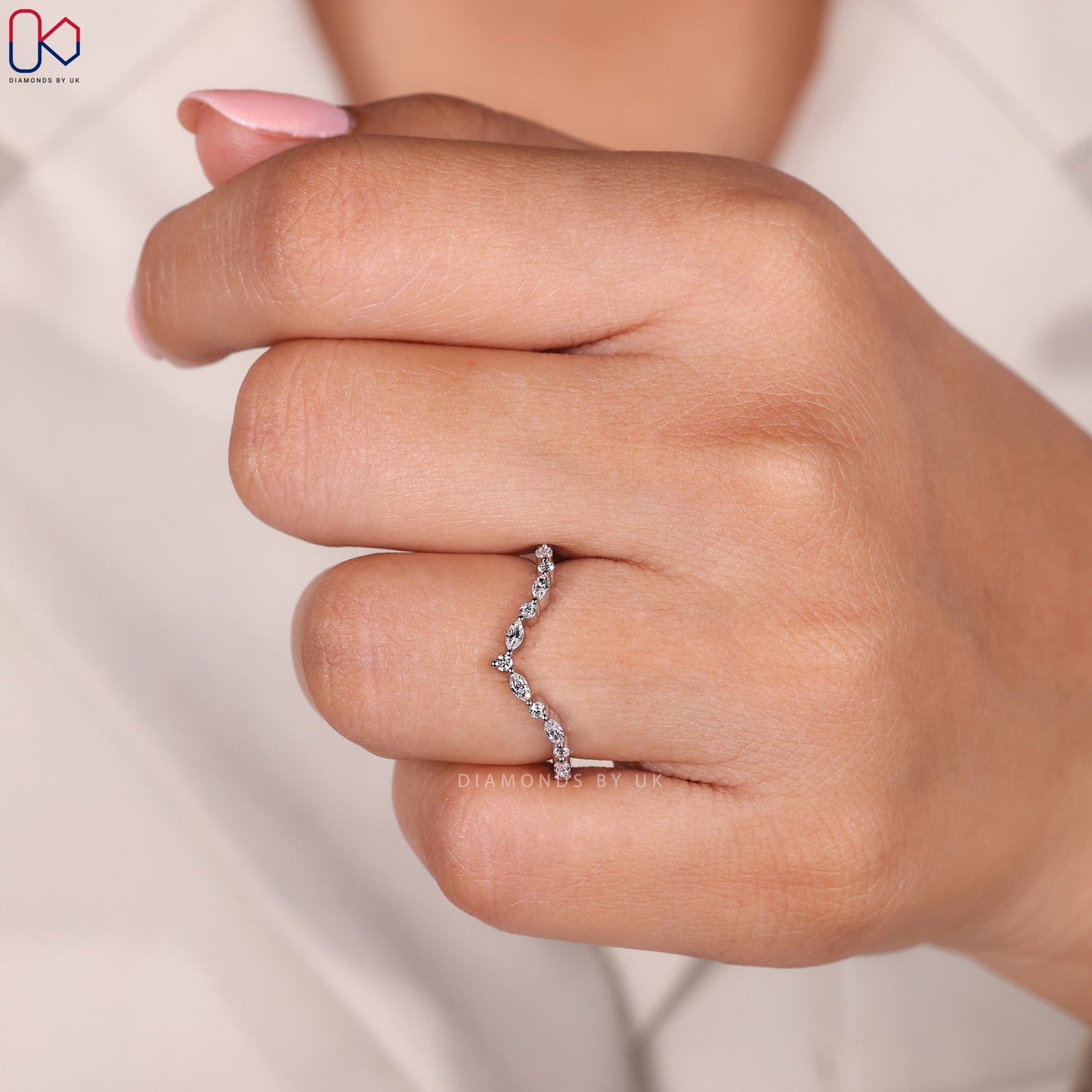Marquise and Round Cut V Shaped Wedding Band