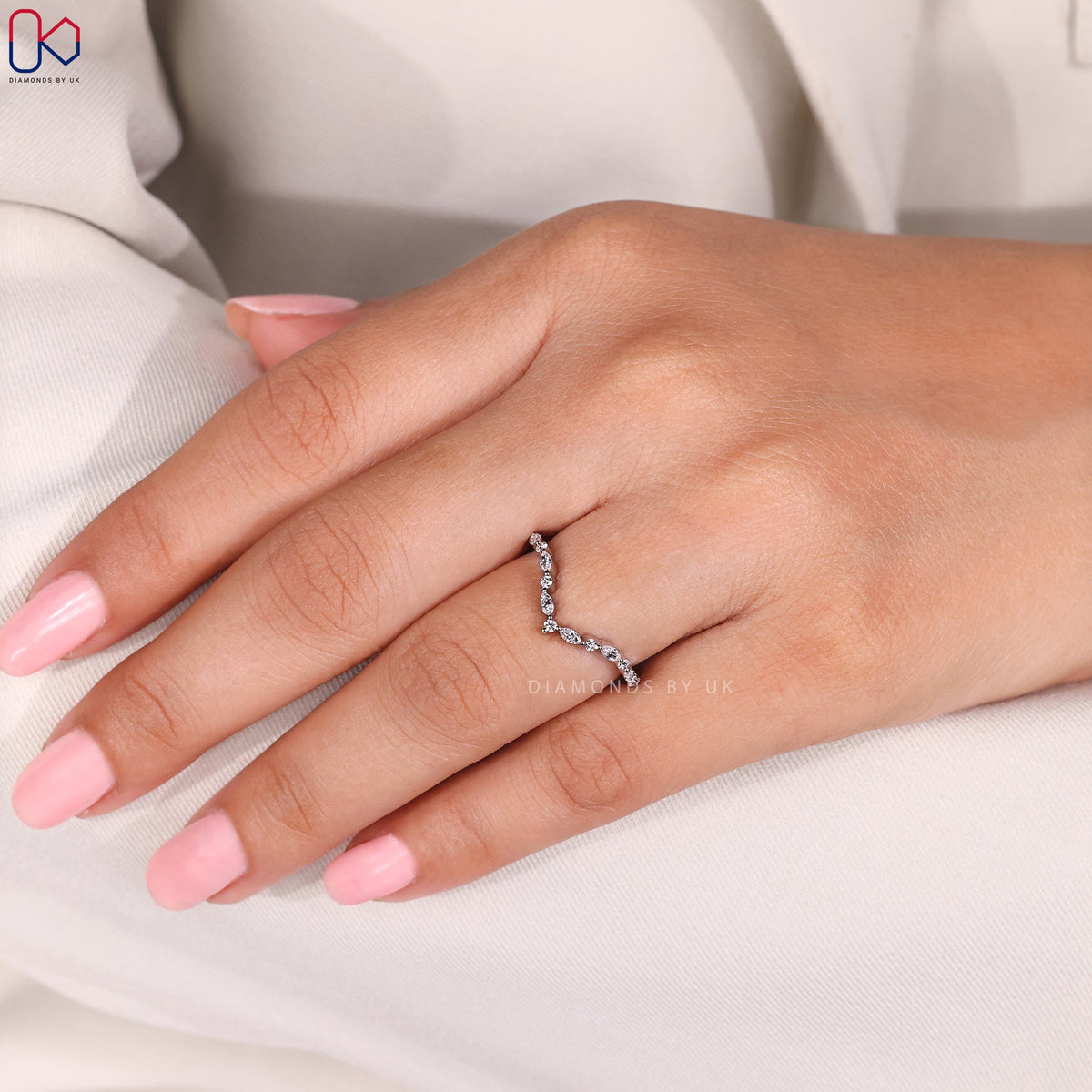 Marquise and Round Cut V Shaped Wedding Band
