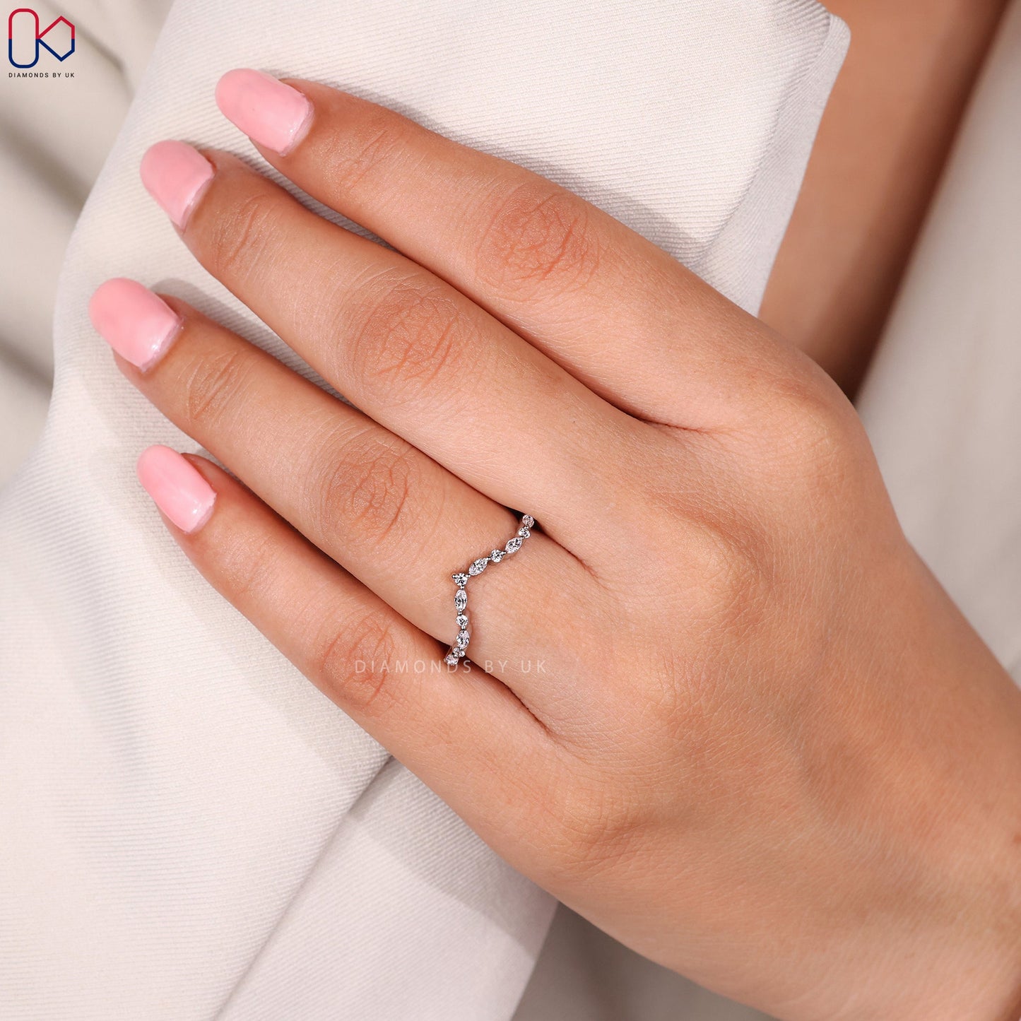 Marquise and Round Cut V Shaped Wedding Band