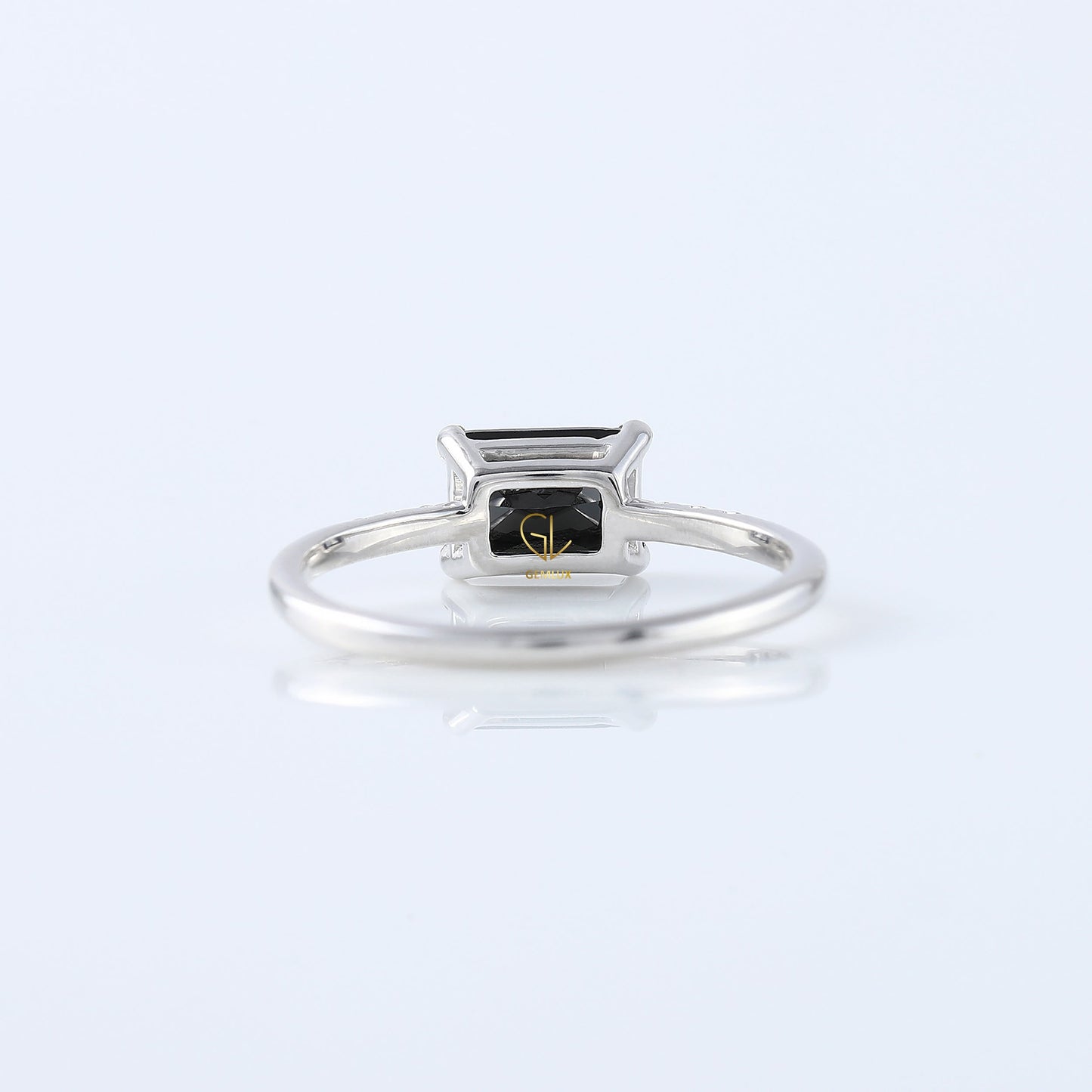 East to West 1.5 Ct Radiant Cut Black Moissanite Solitaire With Accent Ring