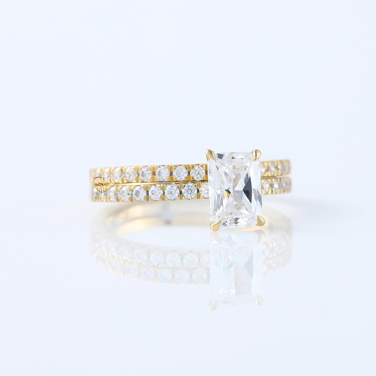 Radiant Cut Moissanite Solitaire With Accent Ring Set