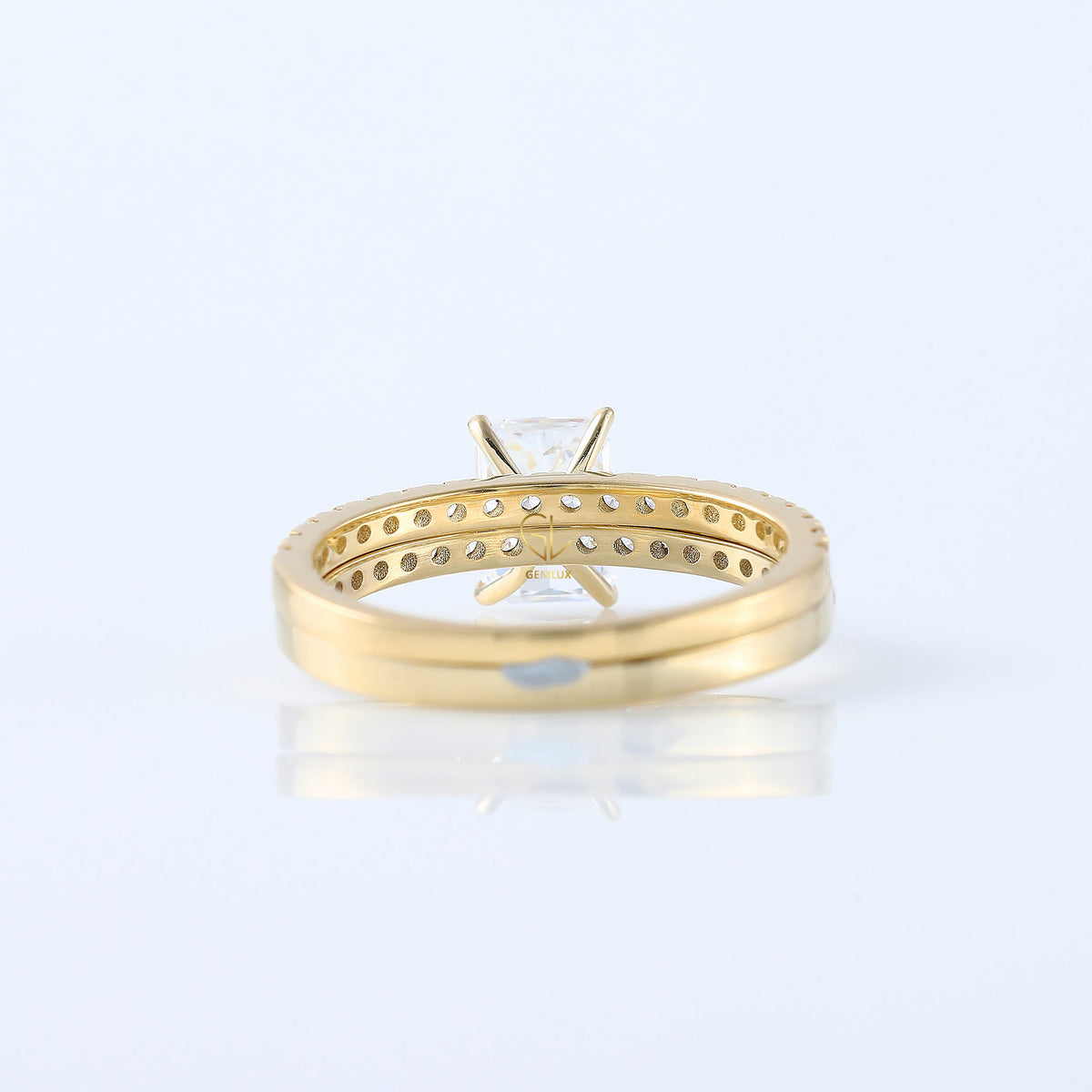 Radiant Cut Moissanite Solitaire With Accent Ring Set