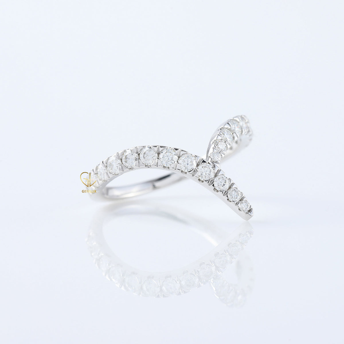 Art Deco V Shape Round Cut Lab Grown Diamond Matching Ring