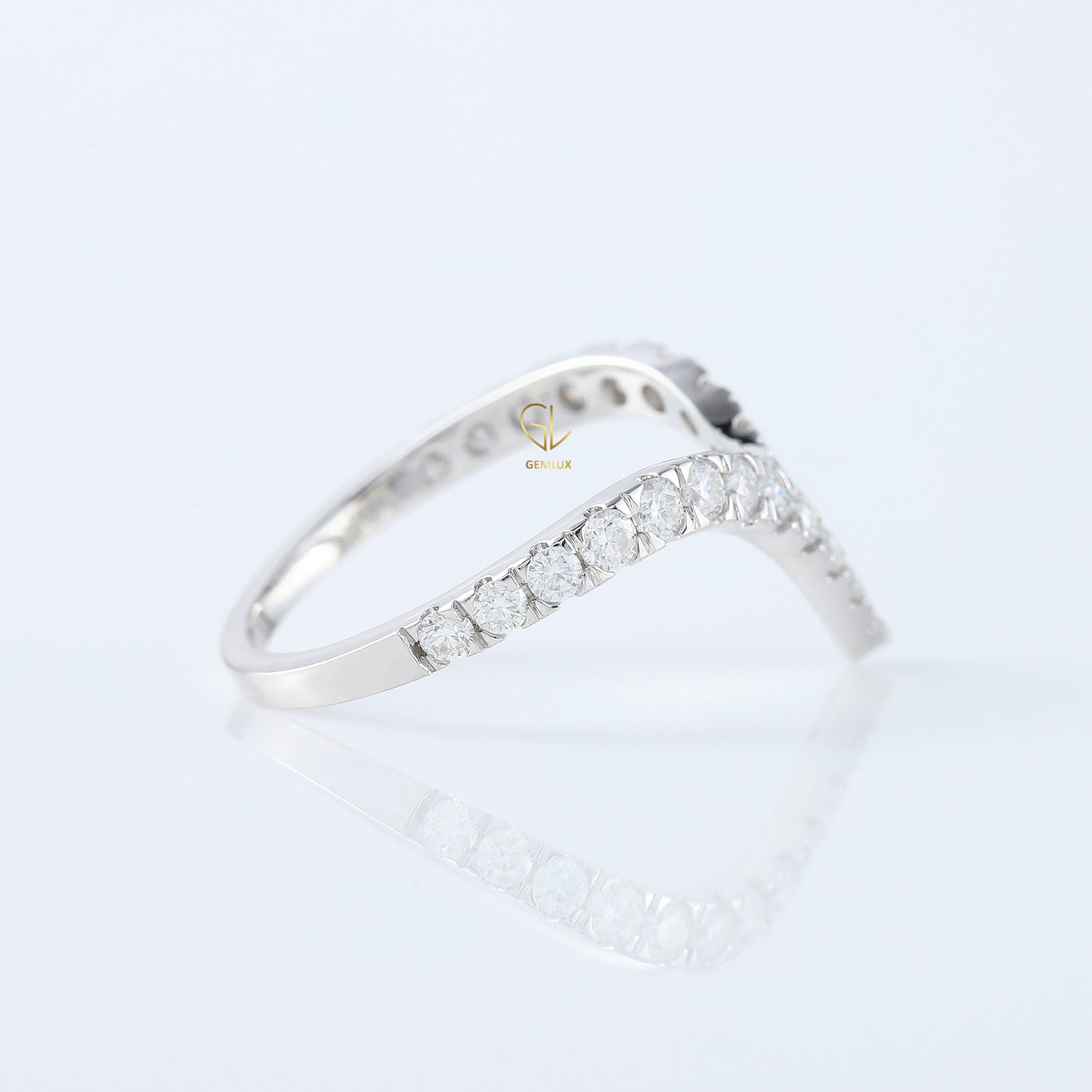 Art Deco V Shape Round Cut Lab Grown Diamond Matching Ring