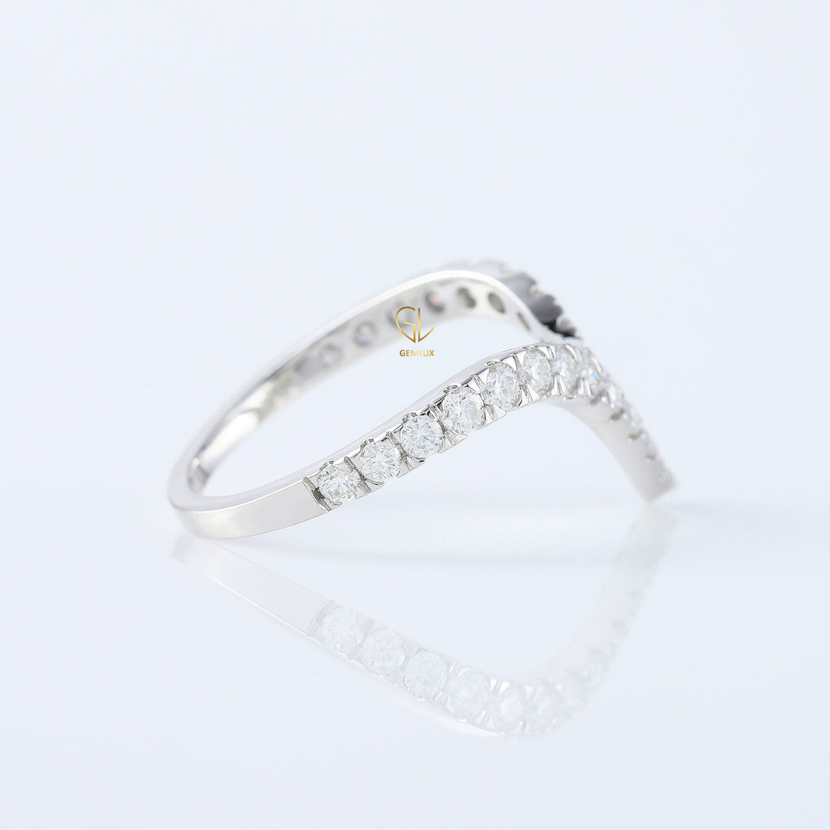 Curved V Shape Round Cut Moissanite Wedding Ring