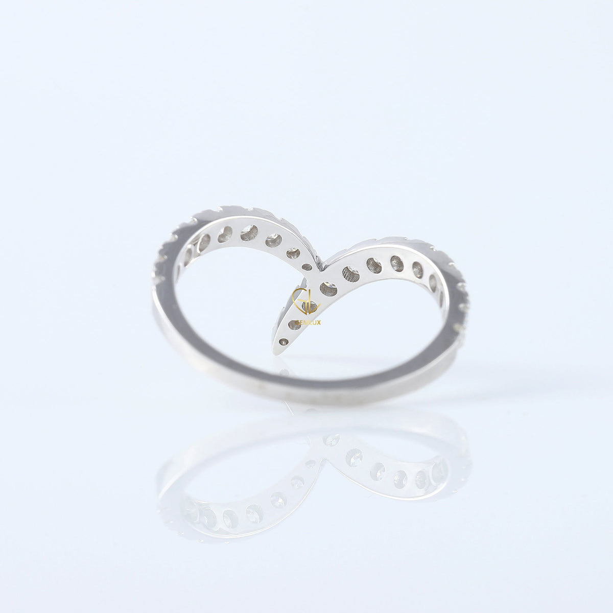 Curved V Shape Round Cut Moissanite Wedding Ring