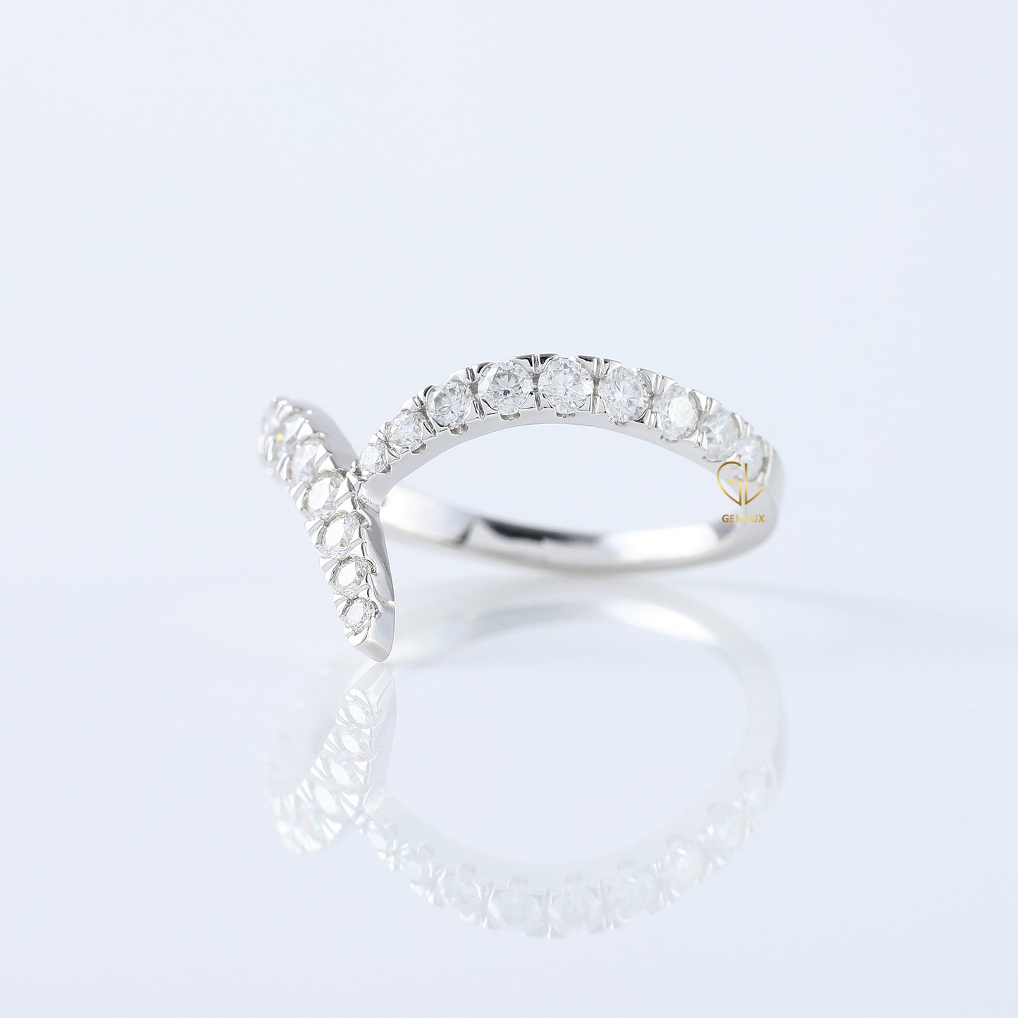Art Deco V Shape Round Cut Lab Grown Diamond Matching Ring