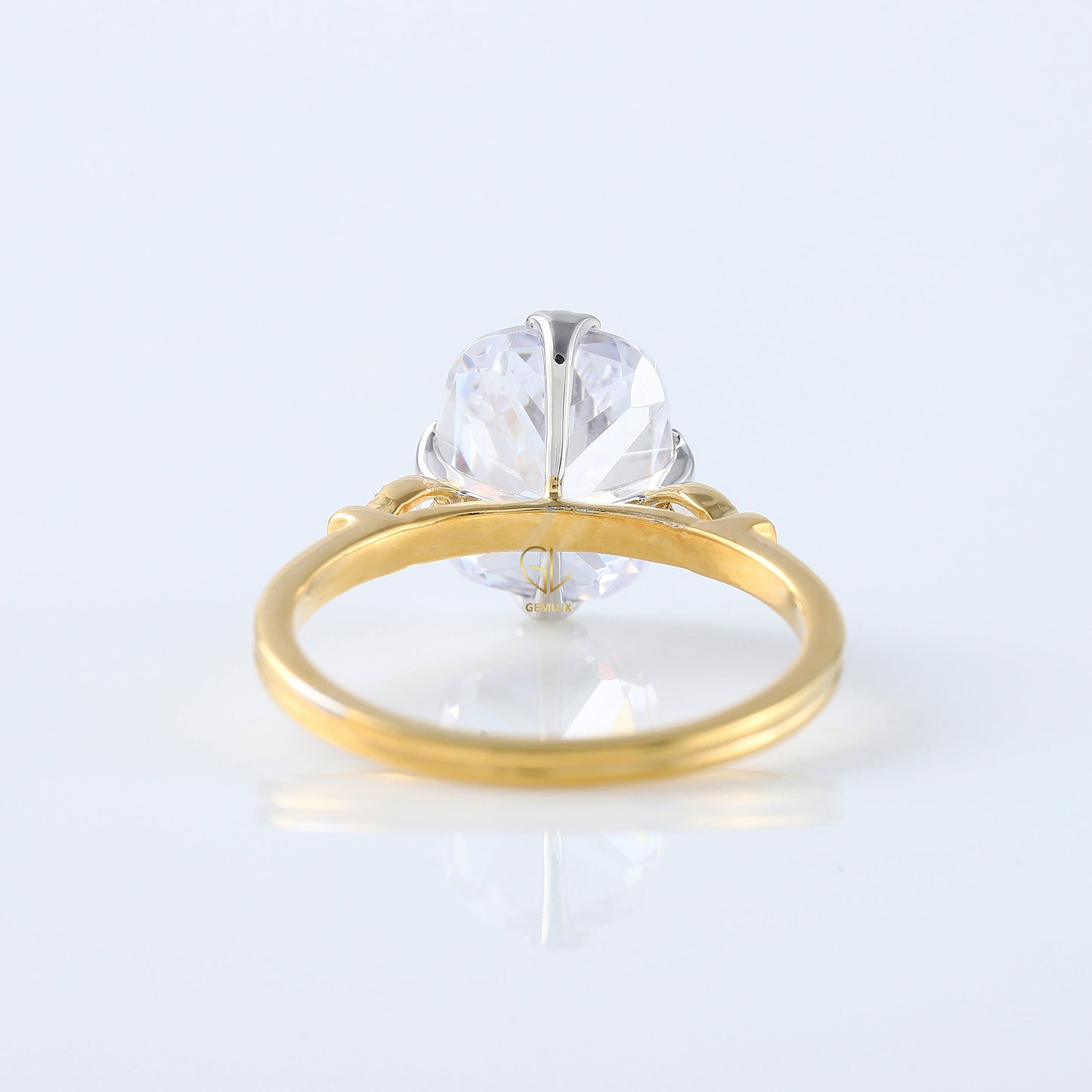 Fish Tail Prong Three Stone Elongated Cushion Cut Moissanite Ring