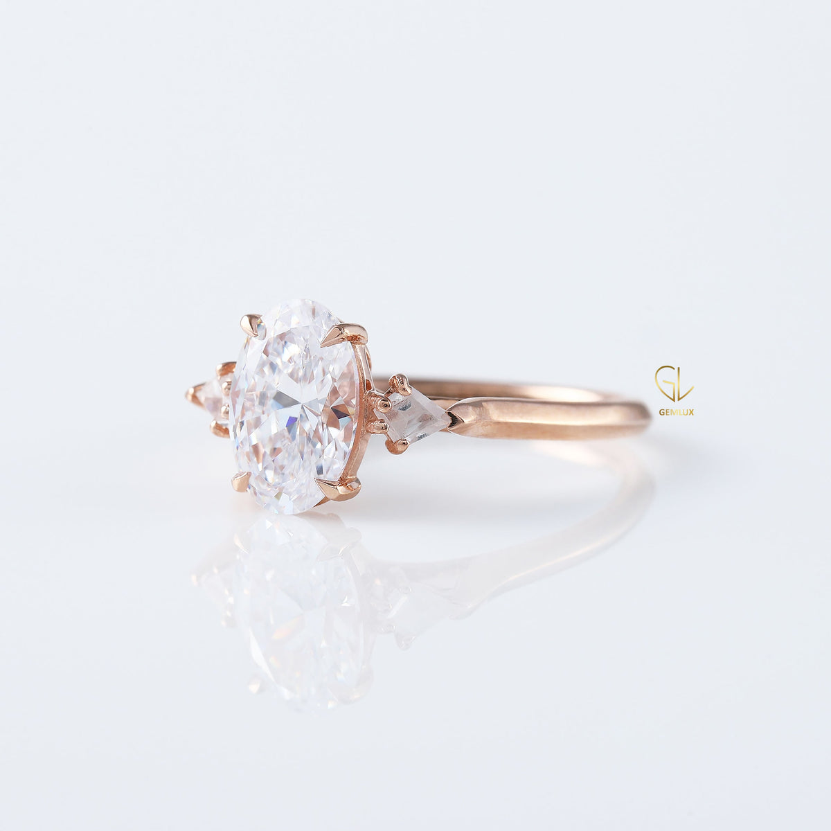 Oval Cut Moissanite Three Stone Engagement Ring