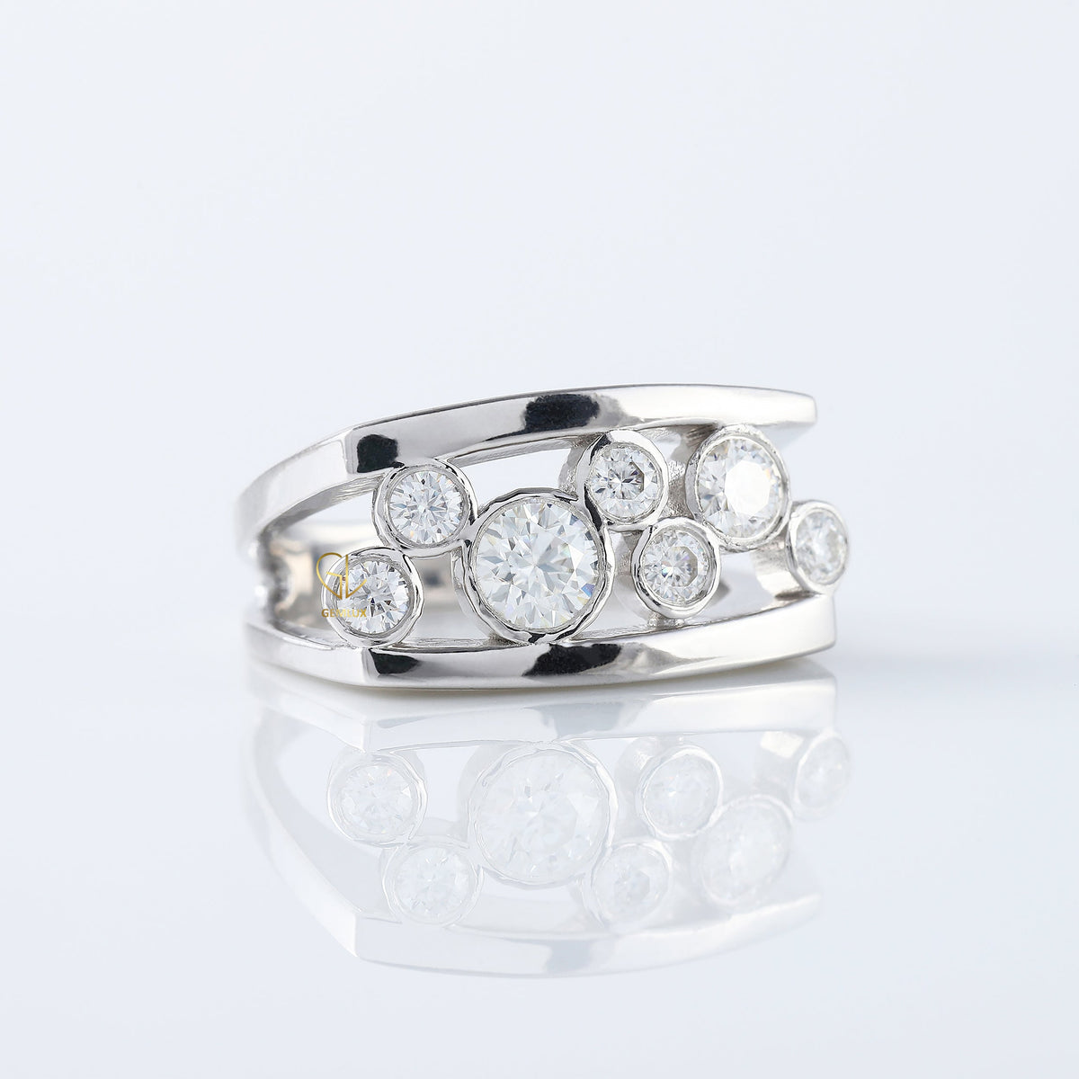 Seven Stone Round Cut Moissanite Scattered Diamond Wedding Band