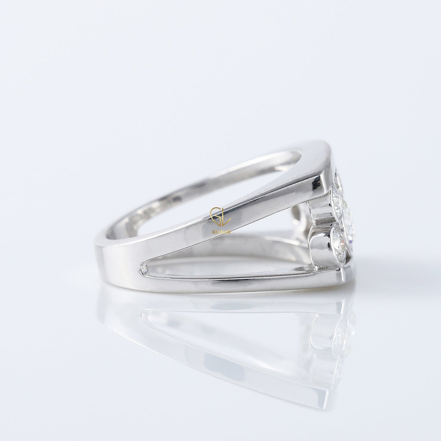 Round Cut Lab Grown Bezel Set Scattered Diamond Wedding Ring