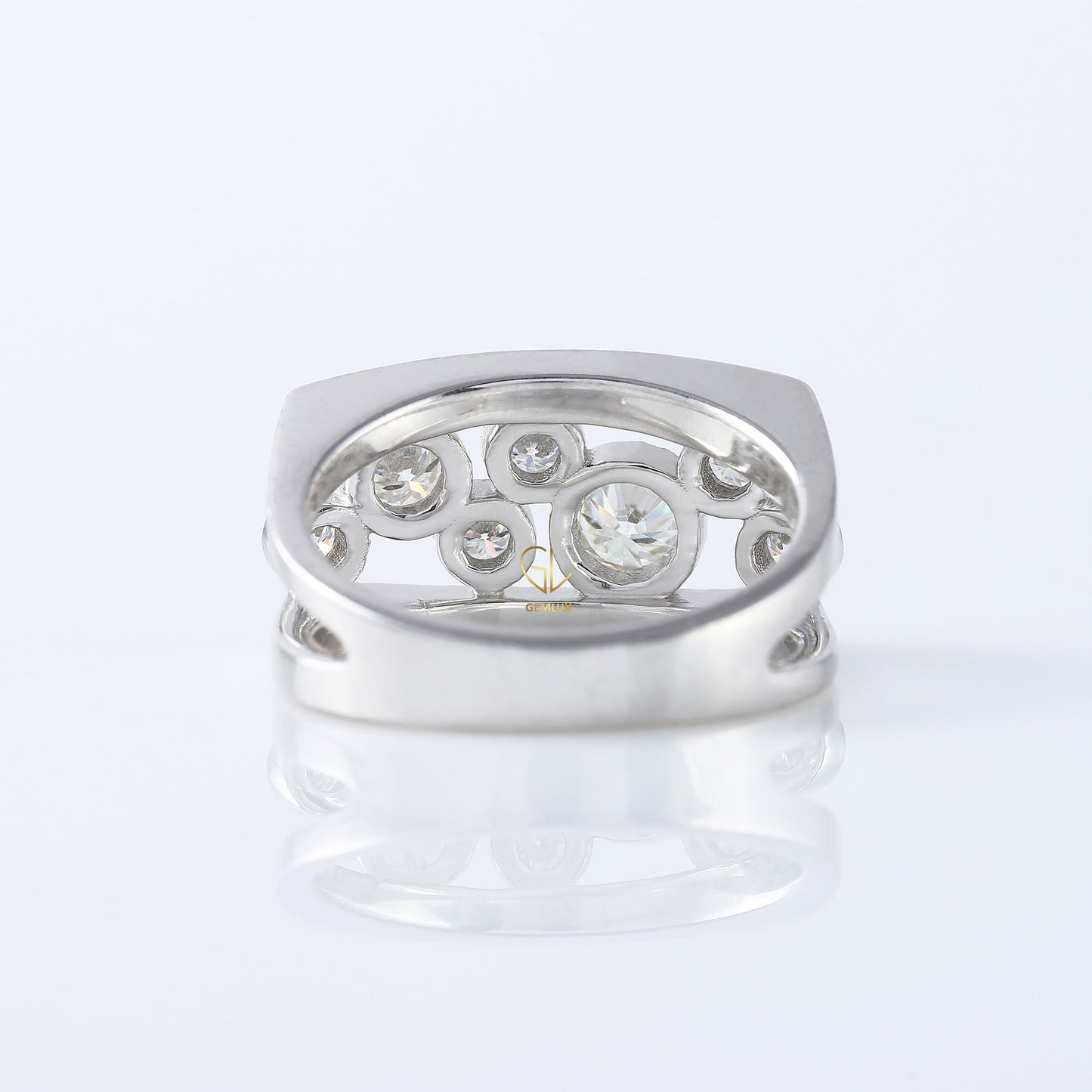 Round Cut Lab Grown Bezel Set Scattered Diamond Wedding Ring