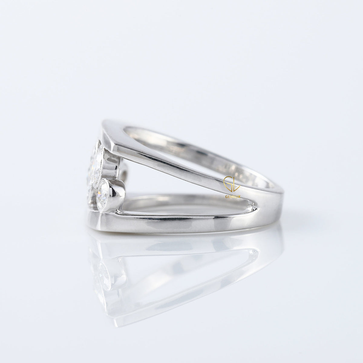 Round Cut Lab Grown Bezel Set Scattered Diamond Wedding Ring