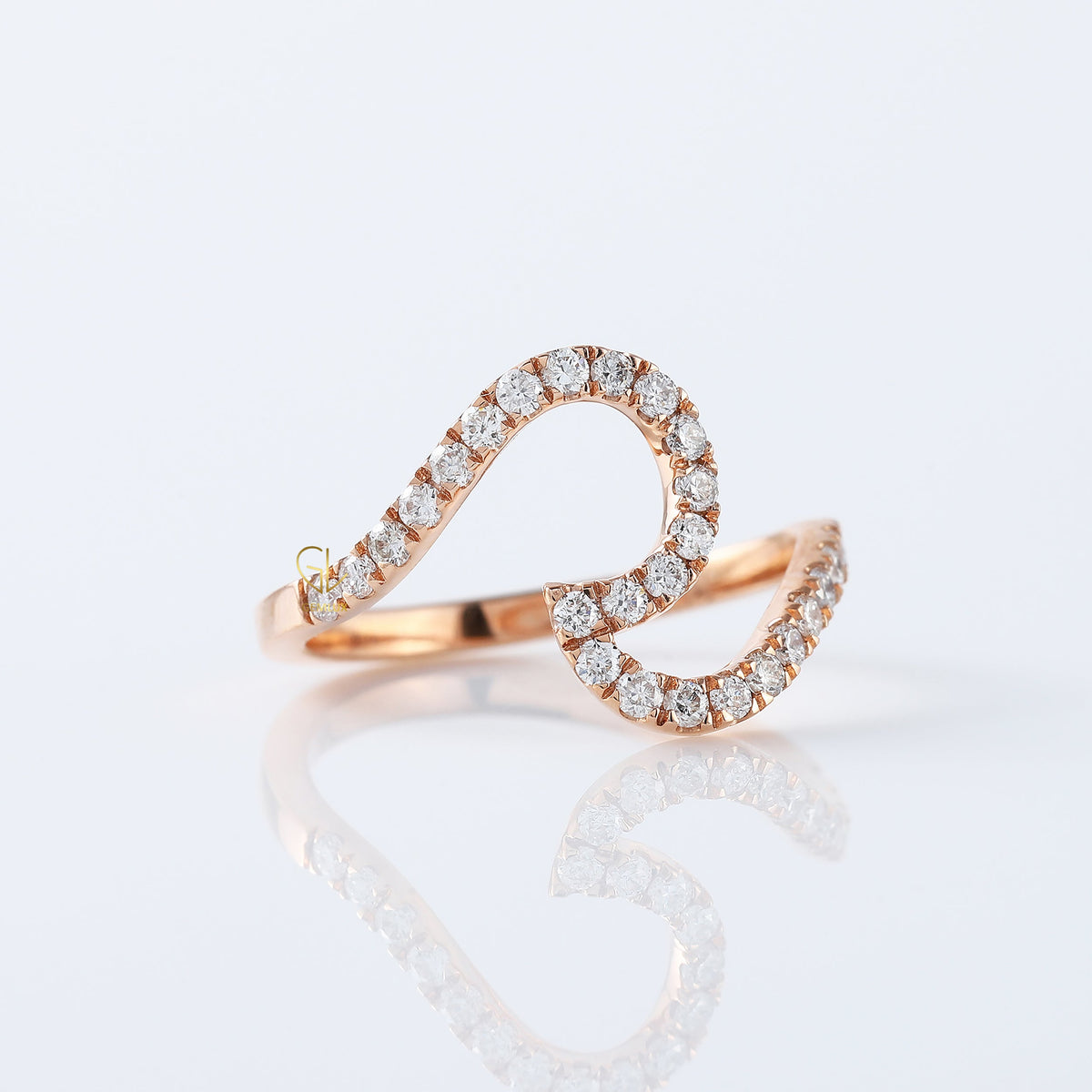 Round Cut Surfers Ocean Wave Moissanite Ring