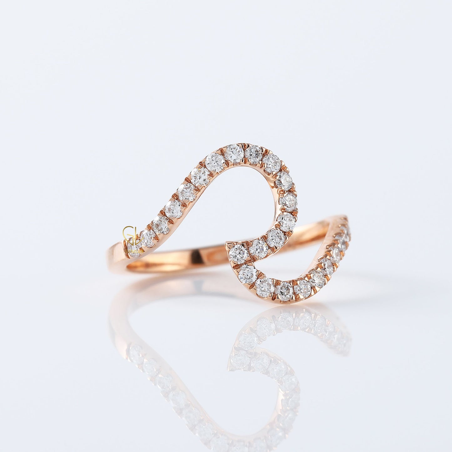 Round Cut Lab Grown Diamond Surfers Ocean Wave Ring