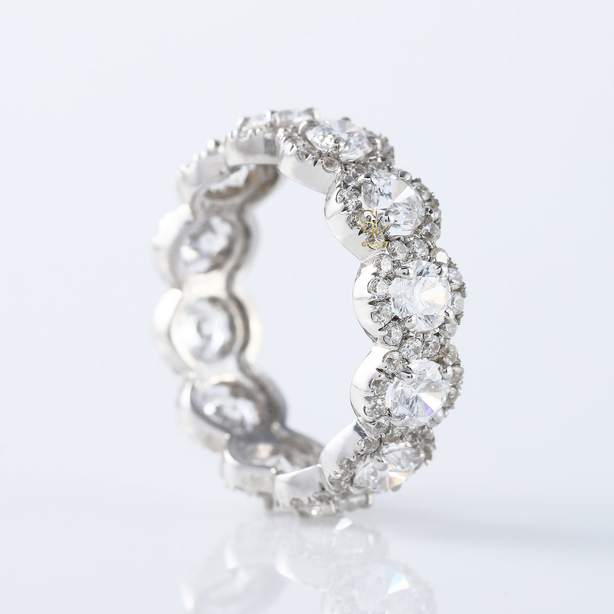 Round Cut Moissanite Eternity Wedding Band