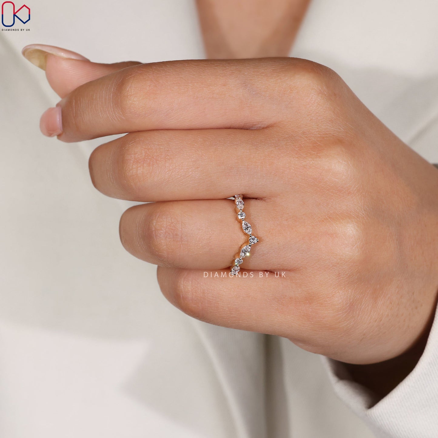 Marquise And Round Wedding Band In Curvy Style