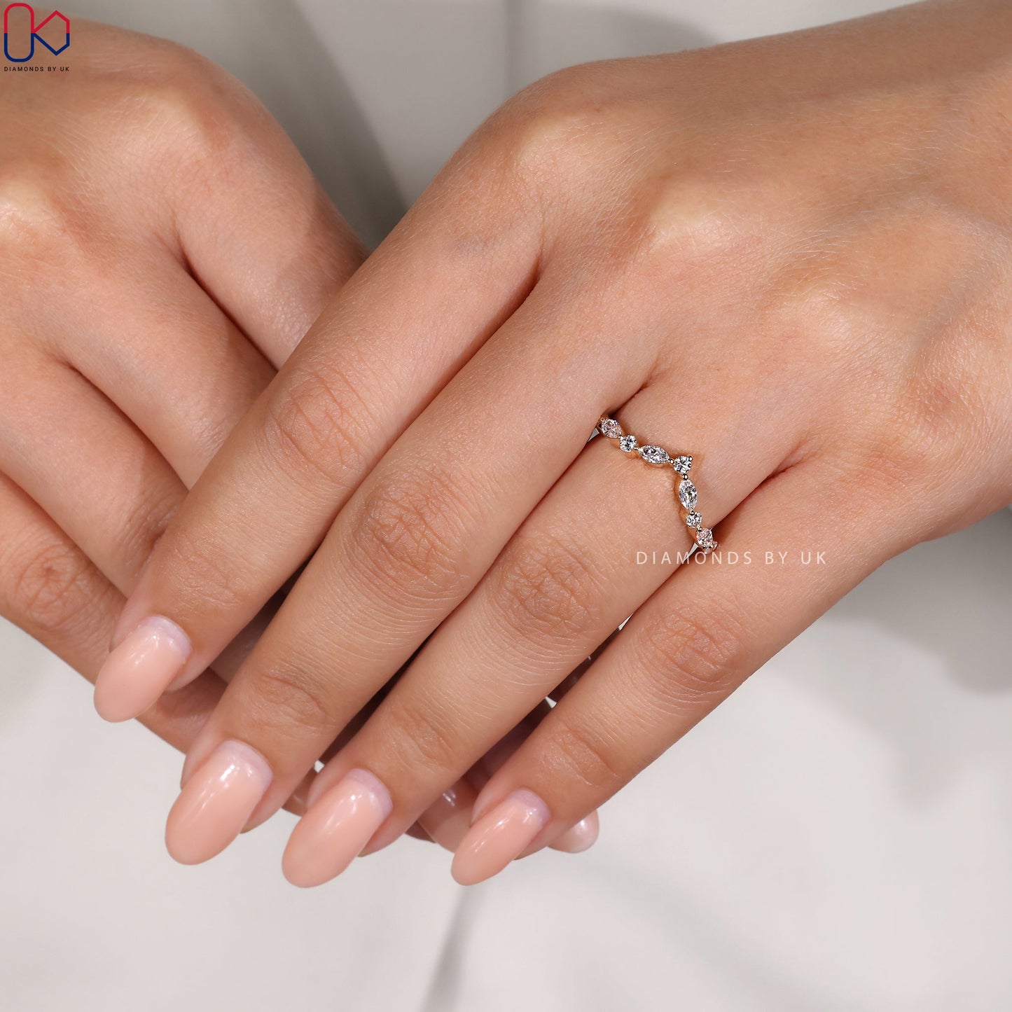 Marquise And Round Wedding Band In Curvy Style