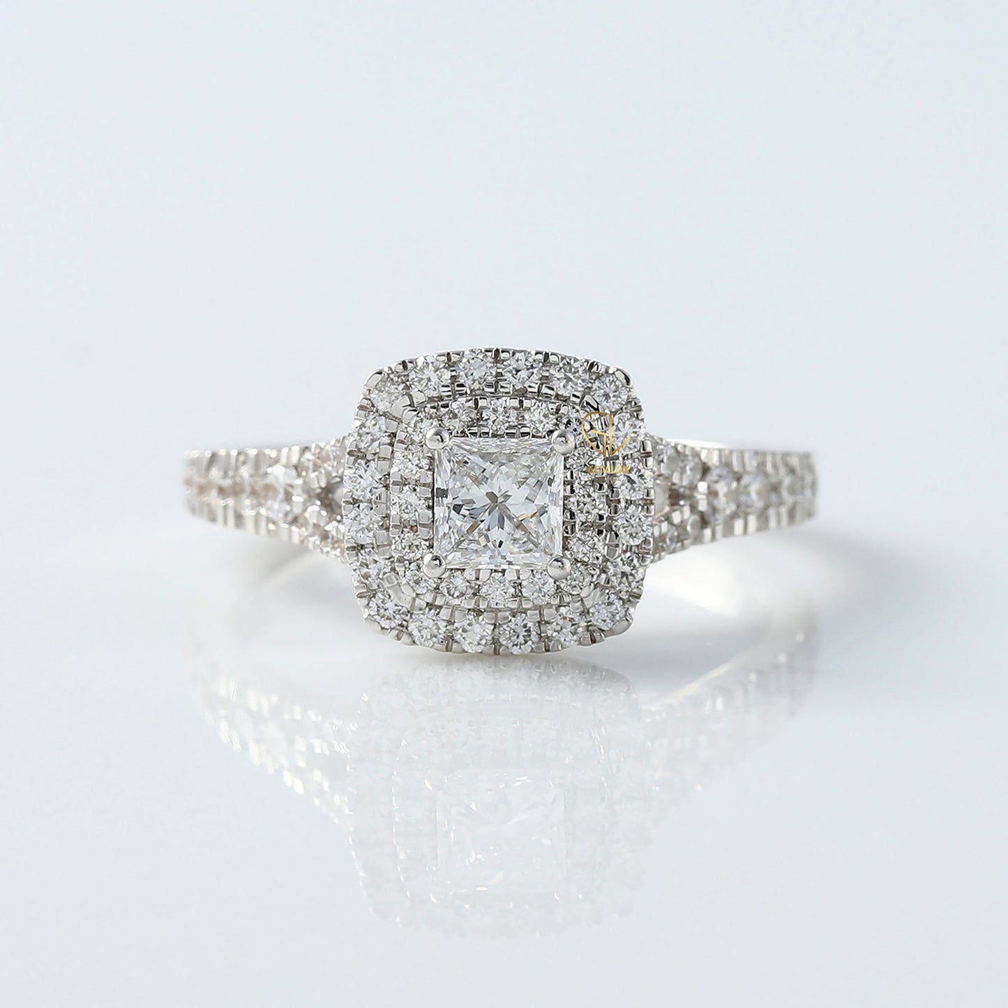 Princess Cut Moissanite Double Halo Ring