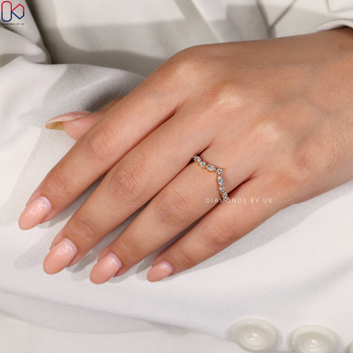 Marquise And Round Wedding Band In Curvy Style