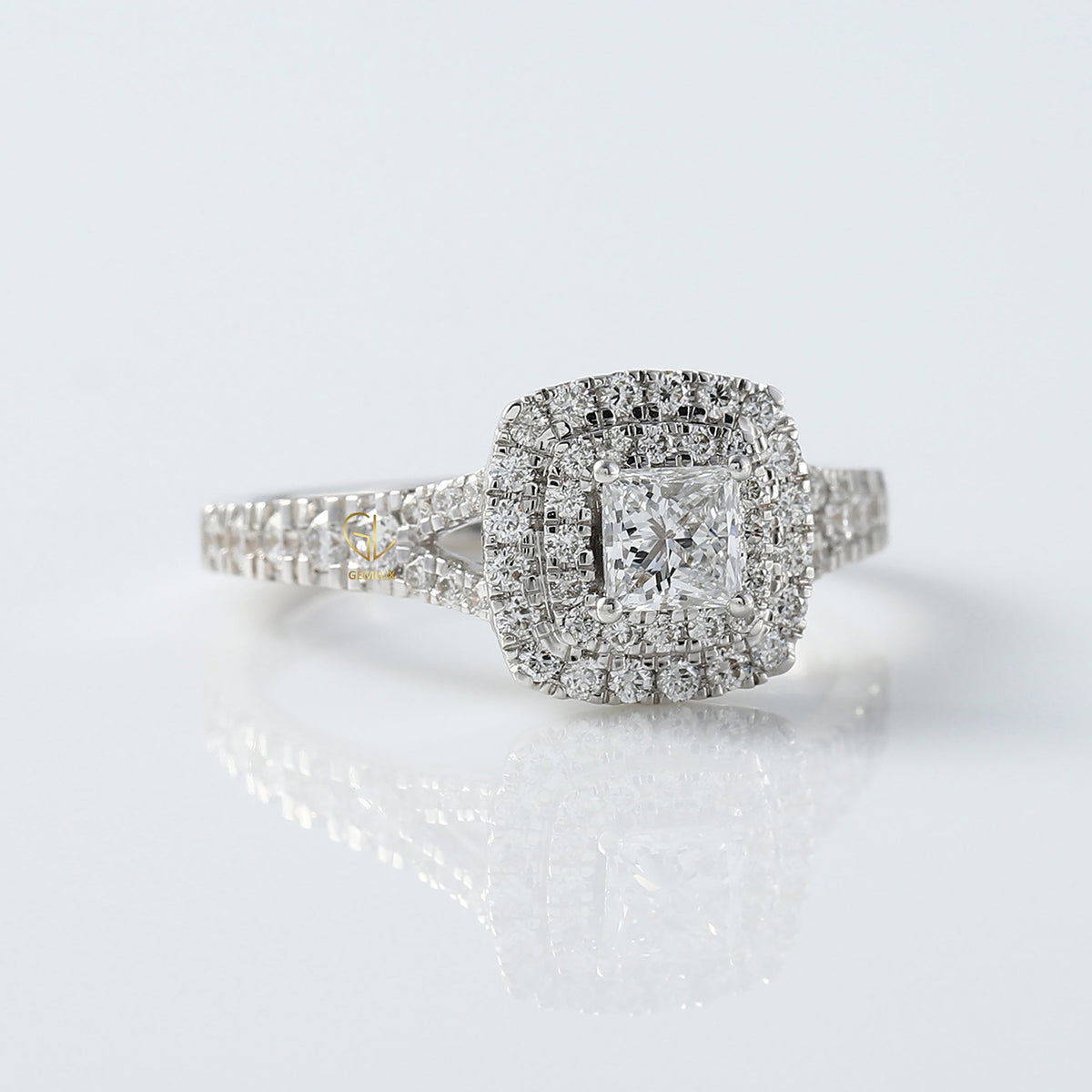Princess Cut Moissanite Double Halo Ring