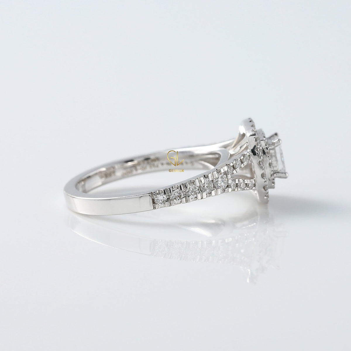 Princess Cut Lab Grown Diamond Double Halo Split Shank Engagement Ring