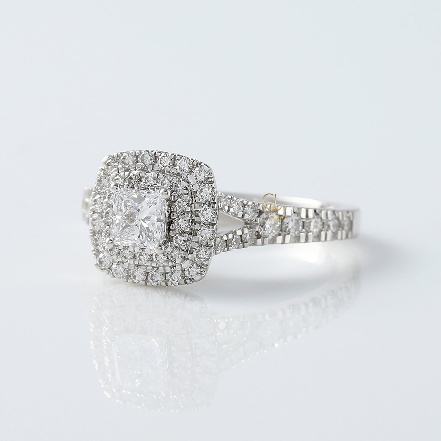 Princess Cut Moissanite Double Halo Ring