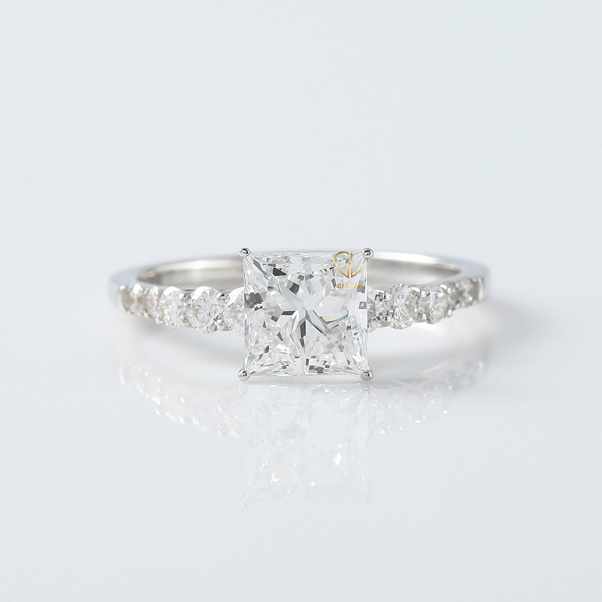 Princess Cut Solitaire Diamond Ring With Side Stones