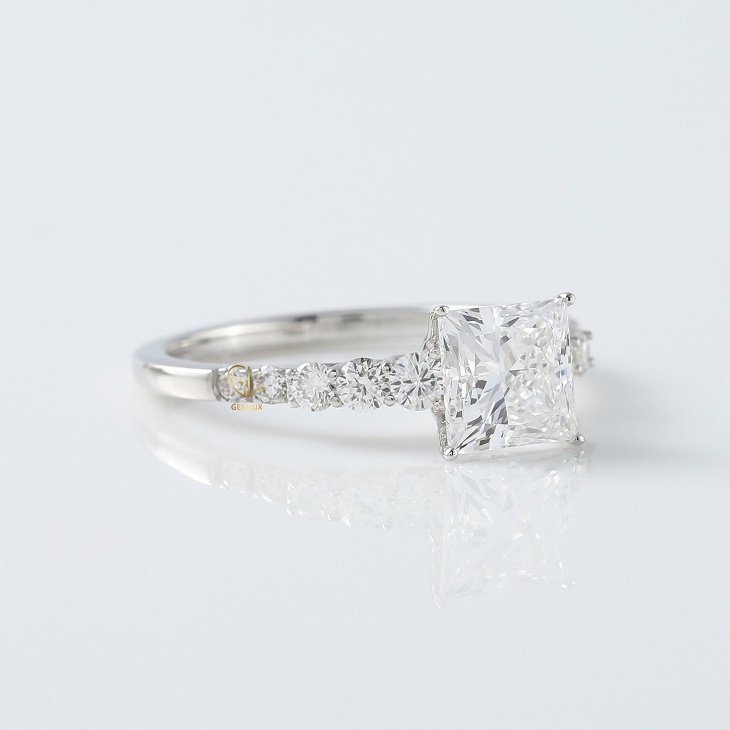 Princess Cut Solitaire Diamond Ring With Side Stones