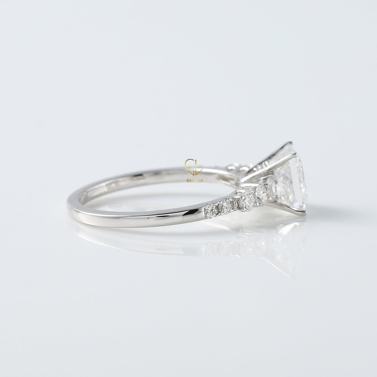 Princess Cut Solitaire Diamond Ring With Side Stones