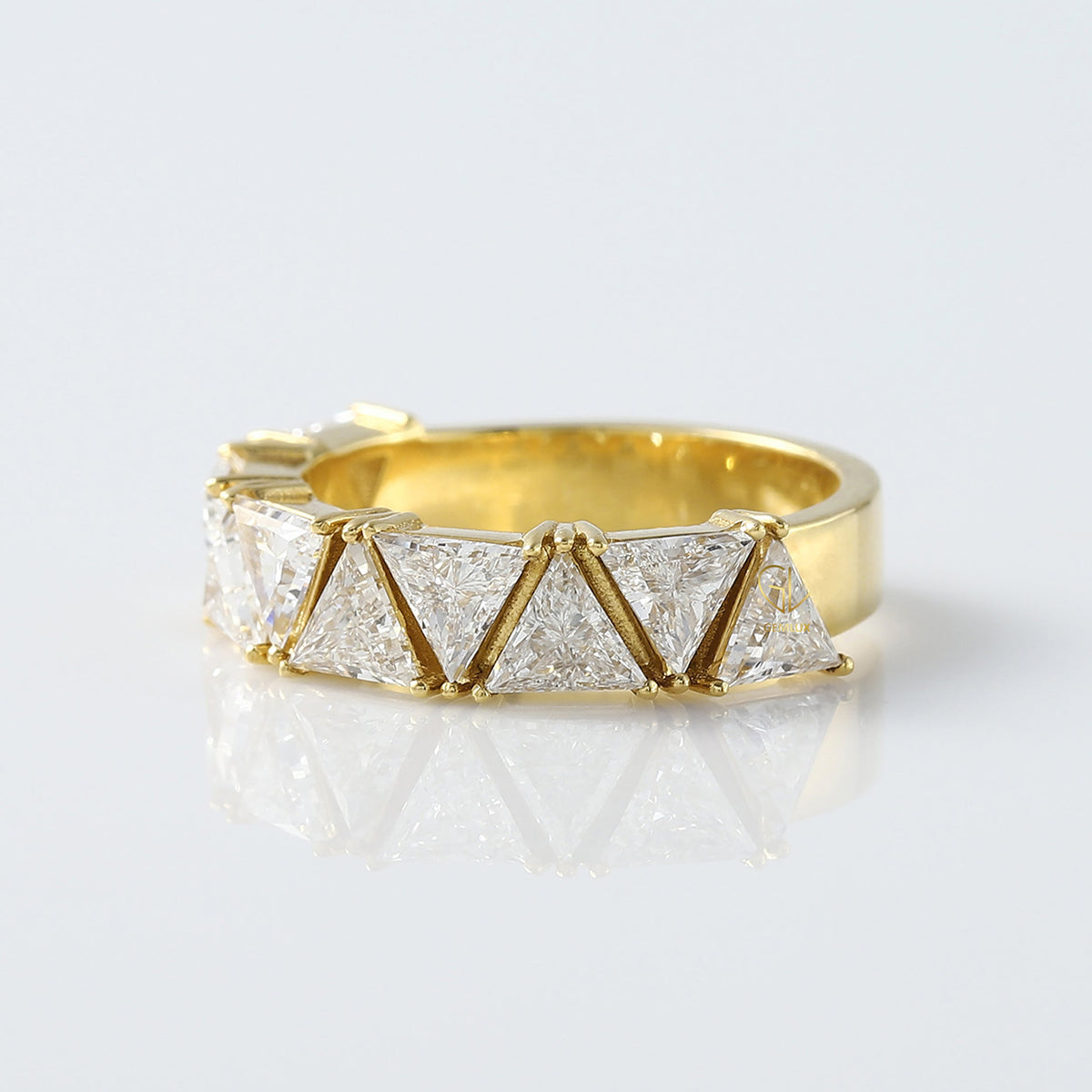 Trillion Cut Moissanite Half Eternity Wedding Band
