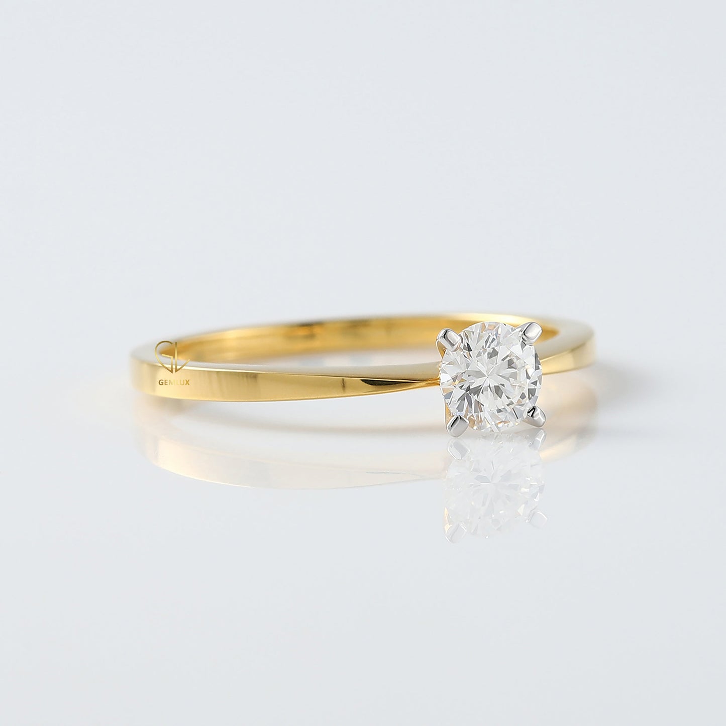 Round Moissanite Solitaire Engagement Ring Yellow Gold