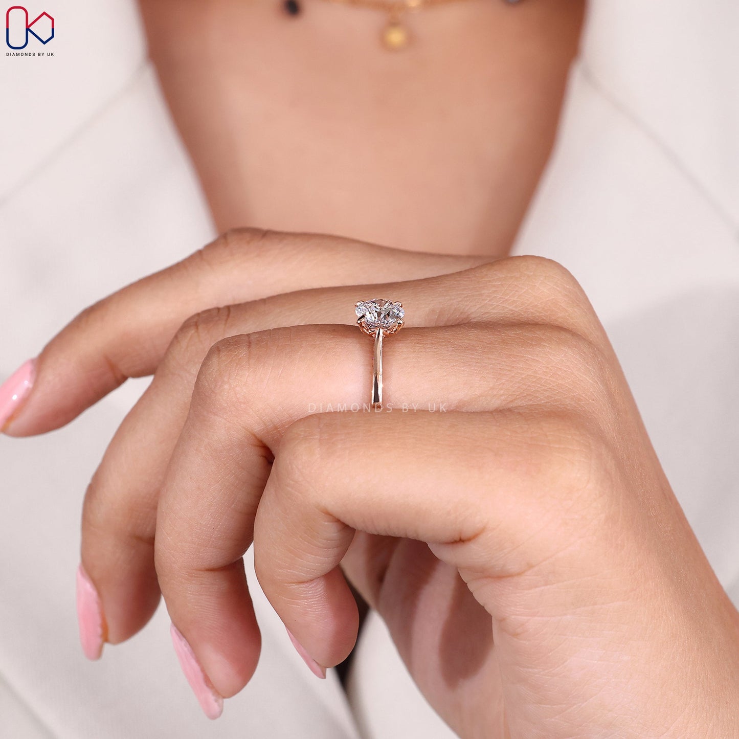 Hidden Pave Round Cut Rose Gold Diamond Ring