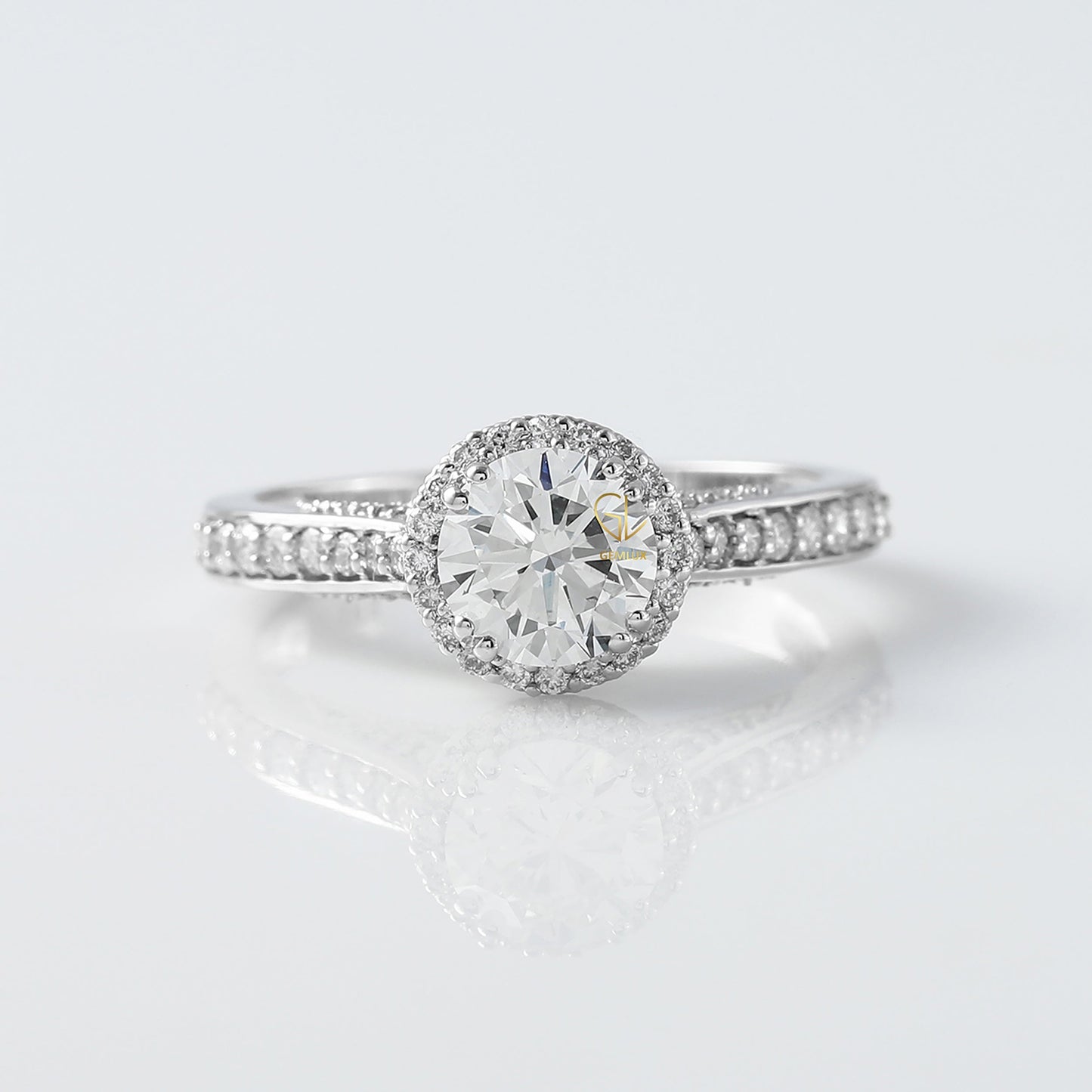Round Moissanite Halo Accent Engagement Ring