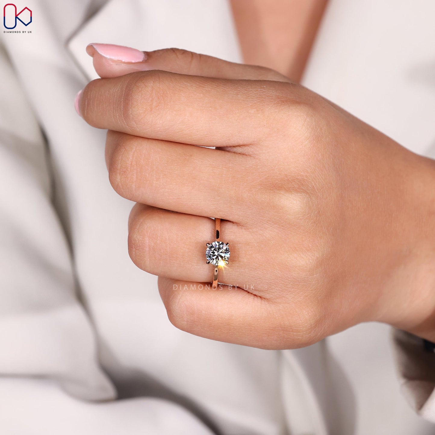 Hidden Pave Round Cut Rose Gold Diamond Ring