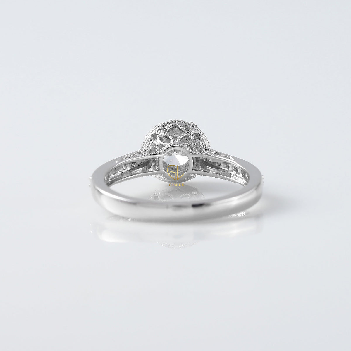 Round Moissanite Halo Accent Engagement Ring