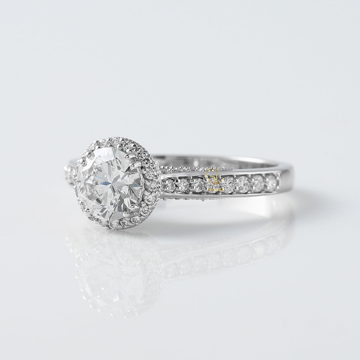 Round Moissanite Halo Accent Engagement Ring