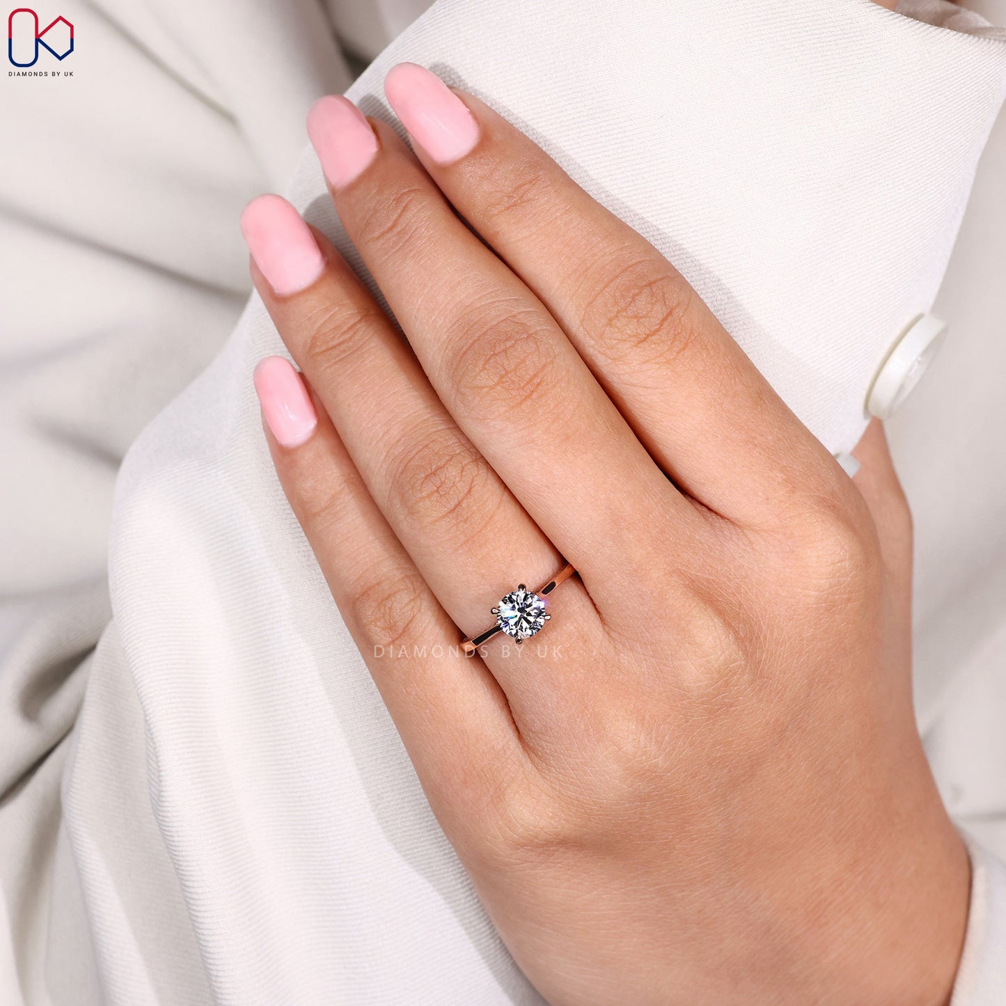 Hidden Pave Round Cut Rose Gold Diamond Ring