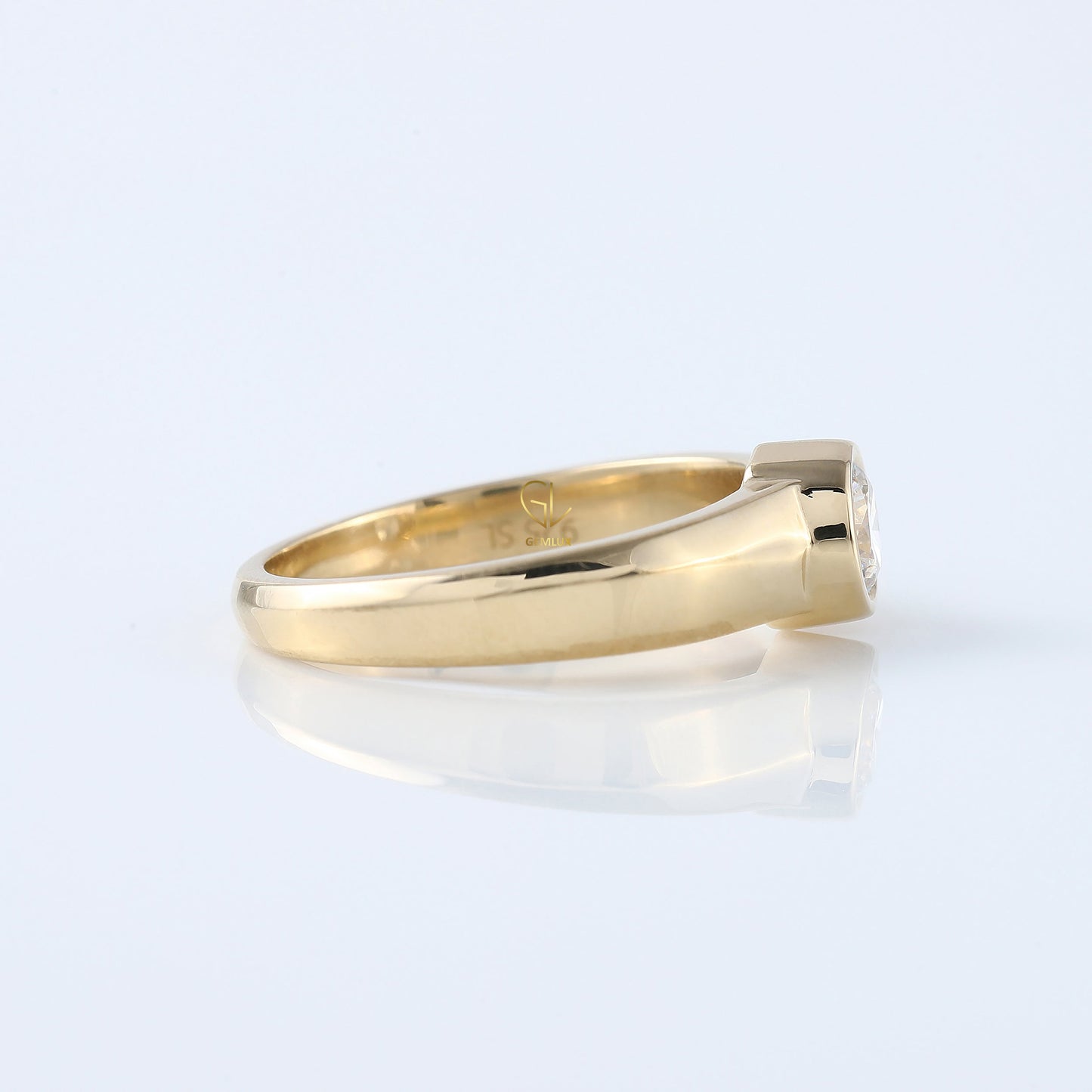 Bezel Set Round Moissanite Solitaire Yellow Gold Ring