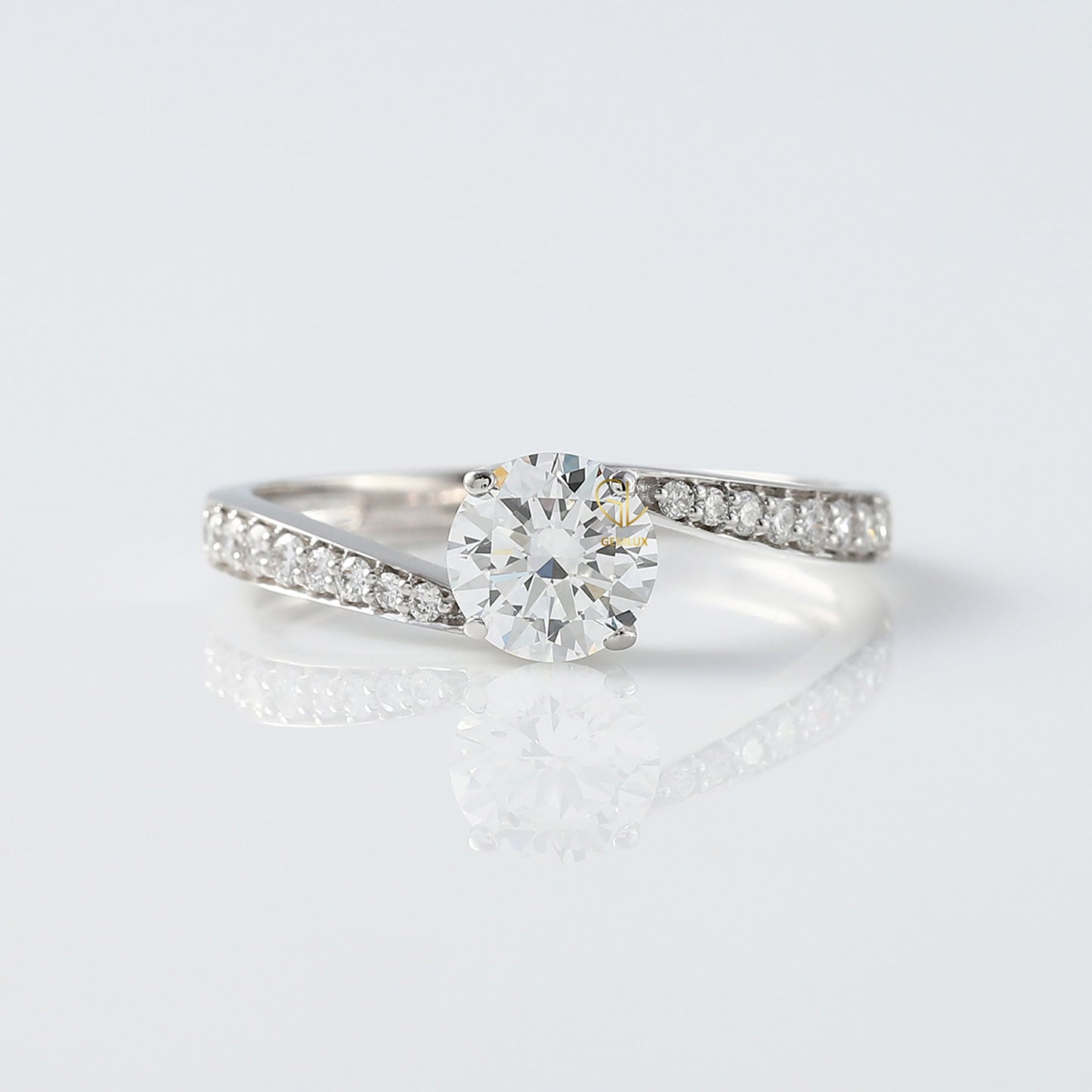 IGI certified Round Diamond Bypass Engagement Ring